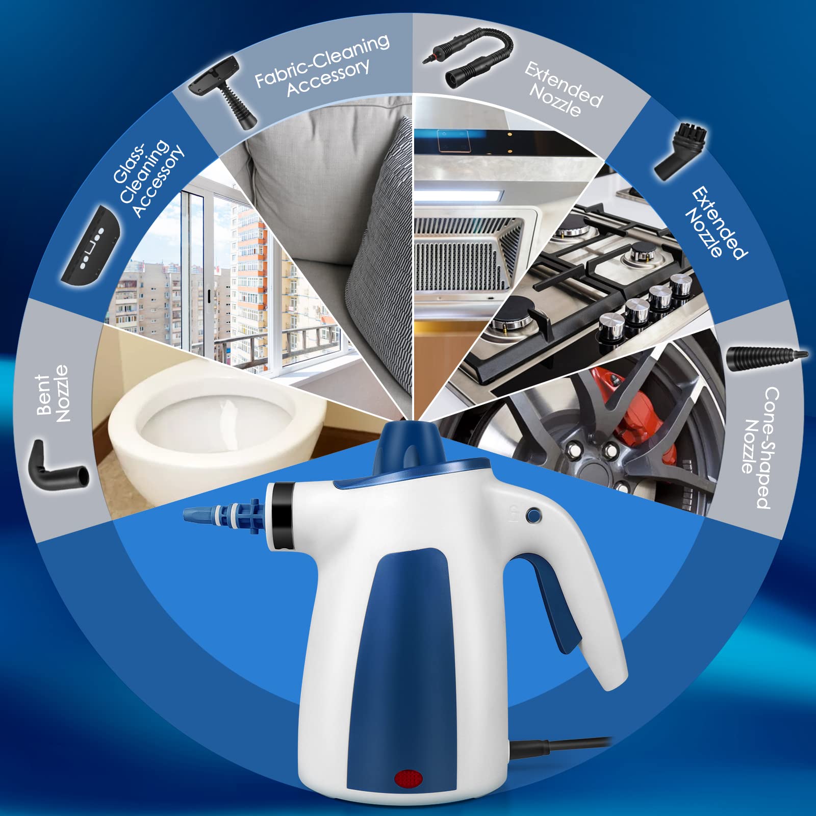 Portable Pressurized Steam Cleaner with 9-Piece Accessory Kit | Multi-Surface Steam Mop for Kitchen, Bathroom, Windows, Car Seats & Floors | Chemical-Free Deep Cleaning for Home & Auto | Perfect for Sanitizing, Degreasing & Stain Removal