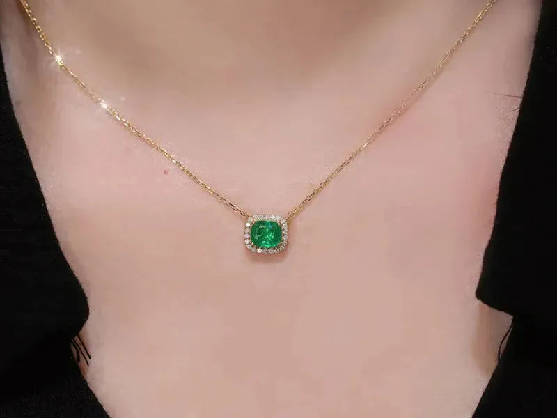 18K Rose Gold Pendant Necklace with Real Diamond & Emerald - Elegant Women's Gemstone Jewelry for Birthday, Anniversary, Valentine's Day Gift | Perfect for Parties, Weddings & Special Occasions