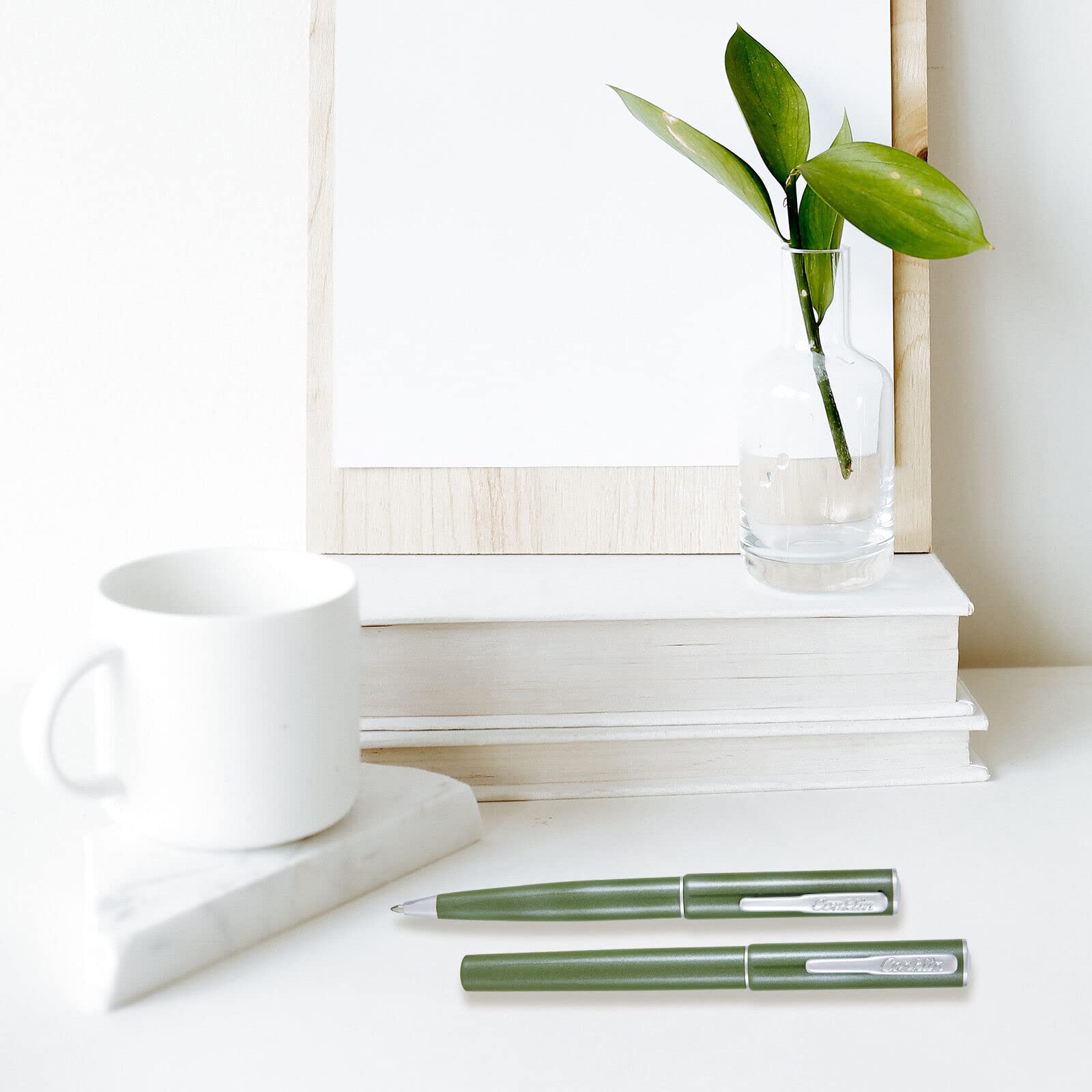 Conklin Coronet Ballpoint & Fountain Pen Set - Olive Green Medium Tip for Professional Writing, Office Use & Gift Giving