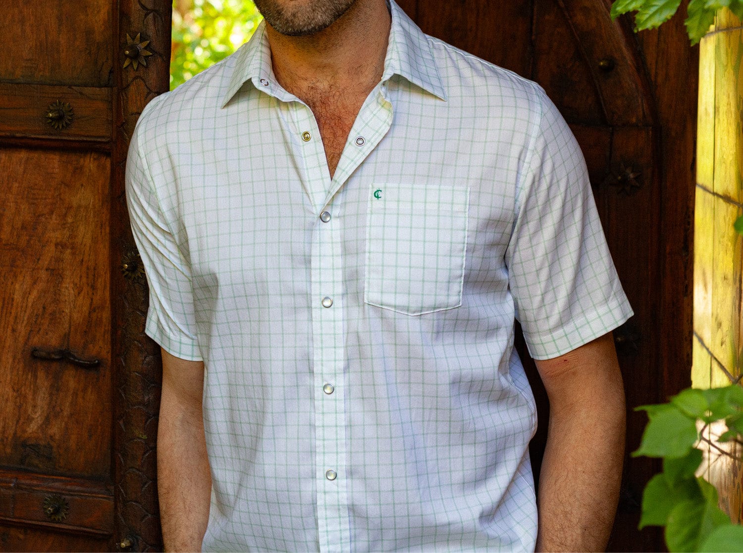 Men's Short Sleeve Performance Pearl Snap Shirt - Windowpane Pattern White - Perfect for Casual Wear, Outdoor Activities & Western Style Fashion