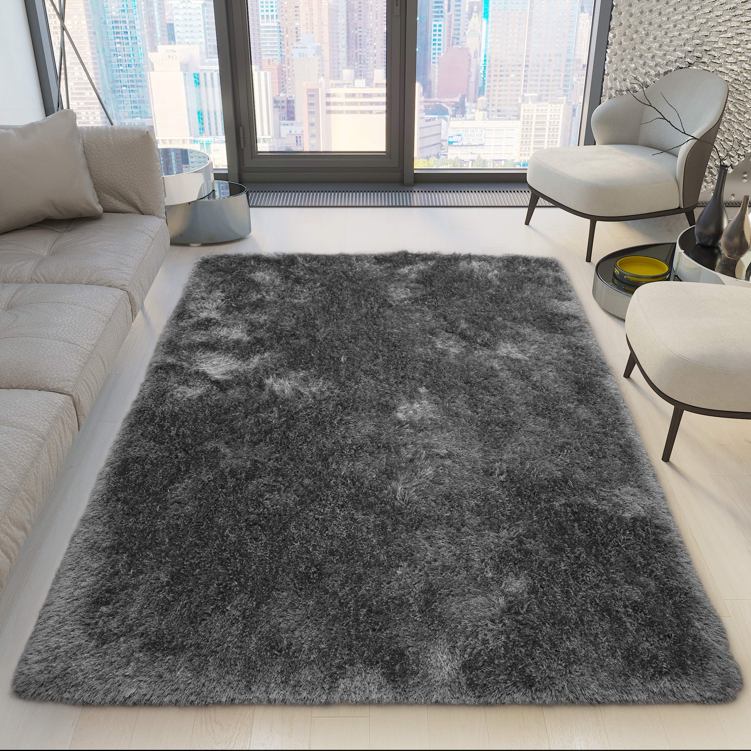Luxury Soft Plush Shag Area Rug - 1.5' Thick Non-Shedding Non-Slip Easy Clean Modern Home Decor Carpet (Gray, 8' x 10') | Perfect for Living Room, Bedroom & Nursery Flooring
