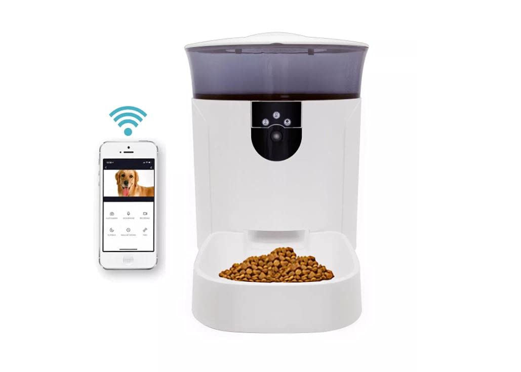 Sakar Pet Genius Smart Wi-Fi Video 7L Automatic Pet Feeder with HD Camera - White | Perfect for Cats & Dogs | Remote Feeding & Monitoring via App | Ideal for Travel & Busy Pet Owners