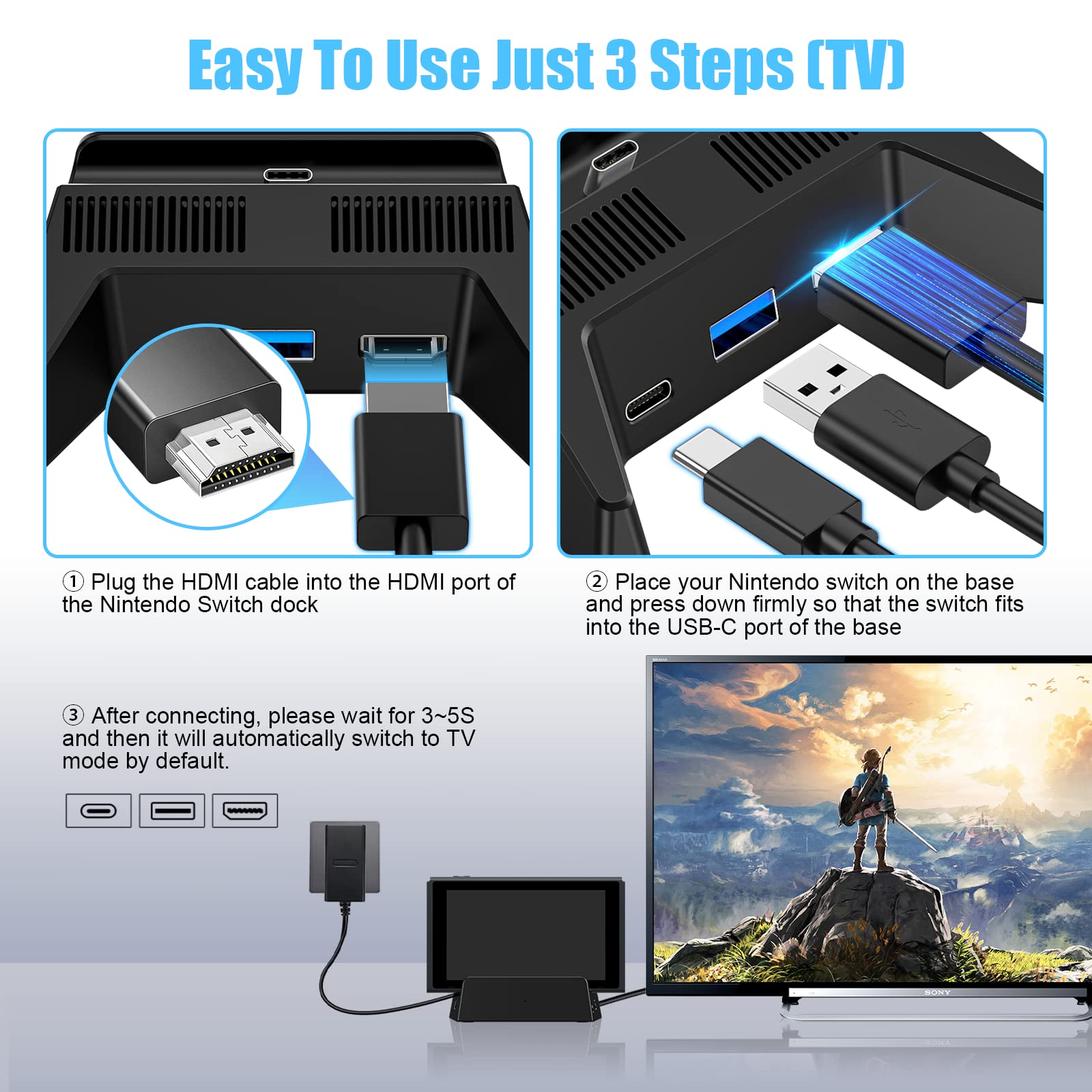 4K HDMI TV Dock for Nintendo Switch & Switch OLED - USB 3.0 Ports, Official Dock Replacement (Power Adapter Not Included) - Perfect for Home Gaming & Travel Entertainment