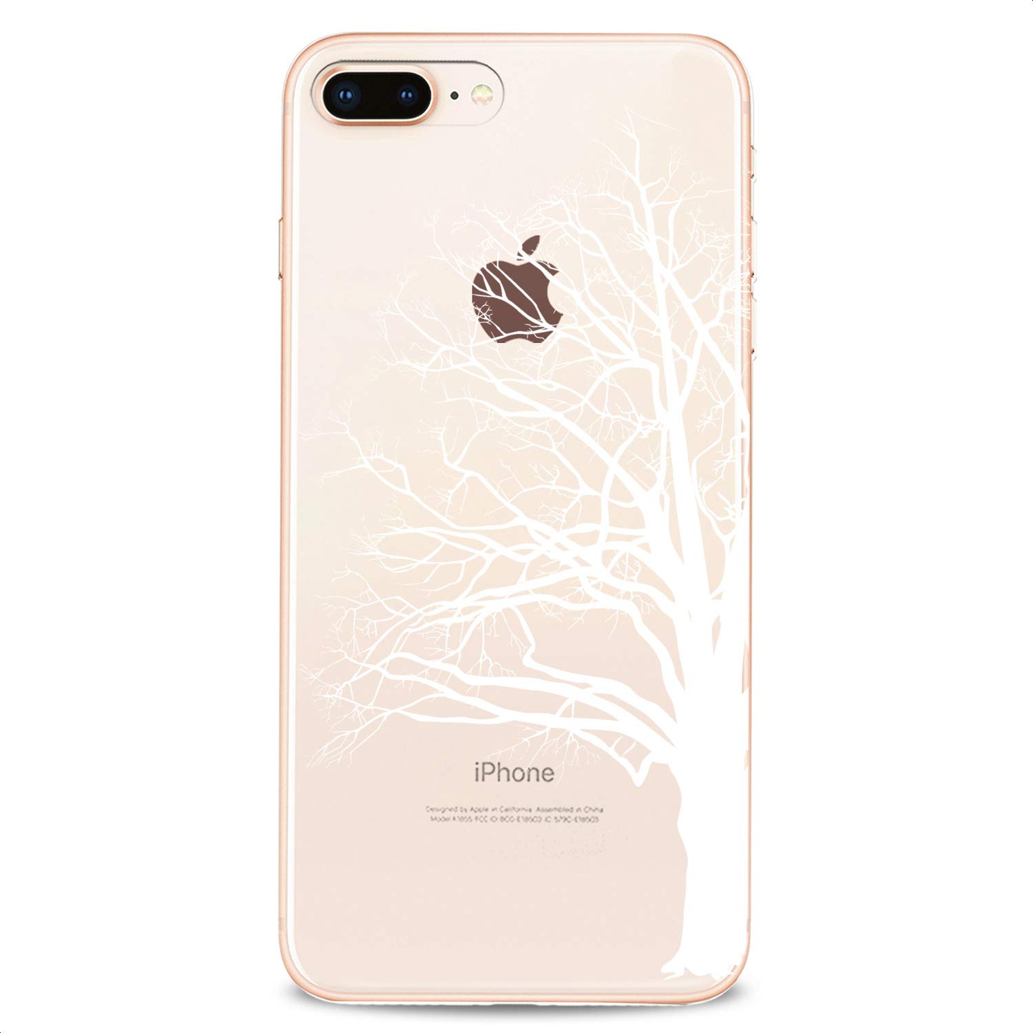 Premium TPU Phone Case for iPhone 16/15/14/13/12/11 Pro Max/Plus/Mini/XS/XR/X/8+/7/6/5/SE - Slim Flexible Silicone Cover with Nature Tree Art Design (Cute Clear White) - Perfect for Daily Protection & Style Enhancement