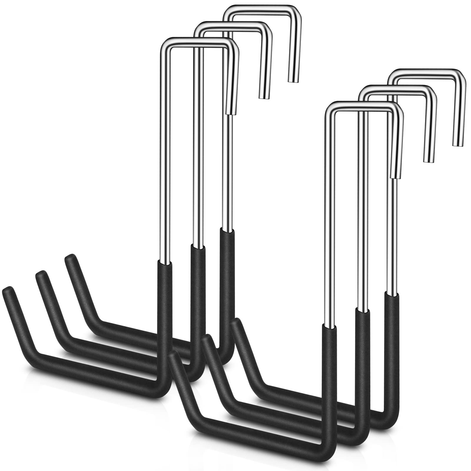 6 Pack Heavy Duty Vinyl Coated Rafter Hooks - Large S Hooks for Garage Storage, Ladder & Bike Hangers - Black (Ideal for Garage Organization, Bike Storage, and Hanging Heavy Items)