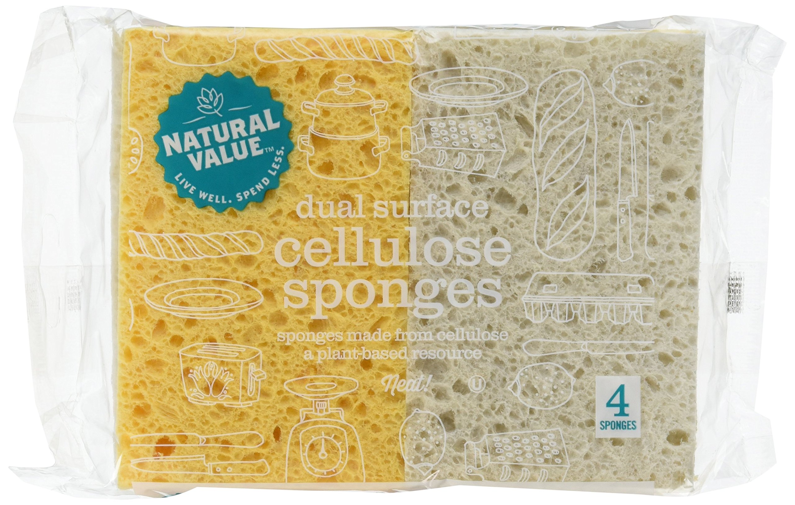 Natural Value Dual Surface Cellulose Sponges - 24 Pack (4 Sponges per Pack) | Eco-Friendly Kitchen Cleaning for Dishes, Countertops & More