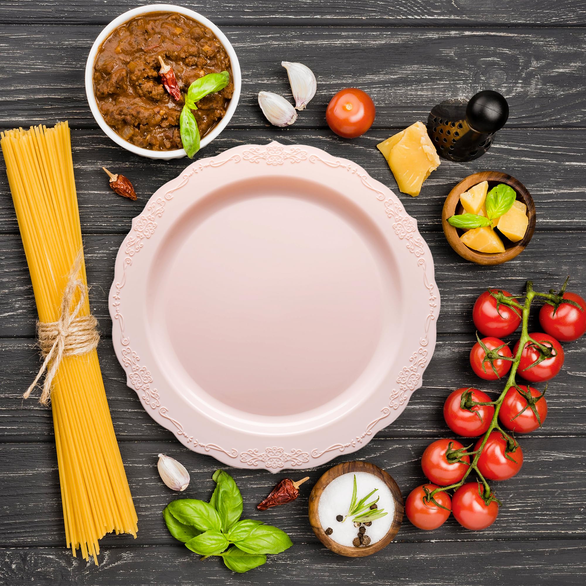 Elegant Disposable Plastic Plates 7.5 Inch - 120 Count Pink Heavy Duty Dinnerware for Parties, Weddings & Events | Perfect for Salad, Desserts & Cocktail Receptions