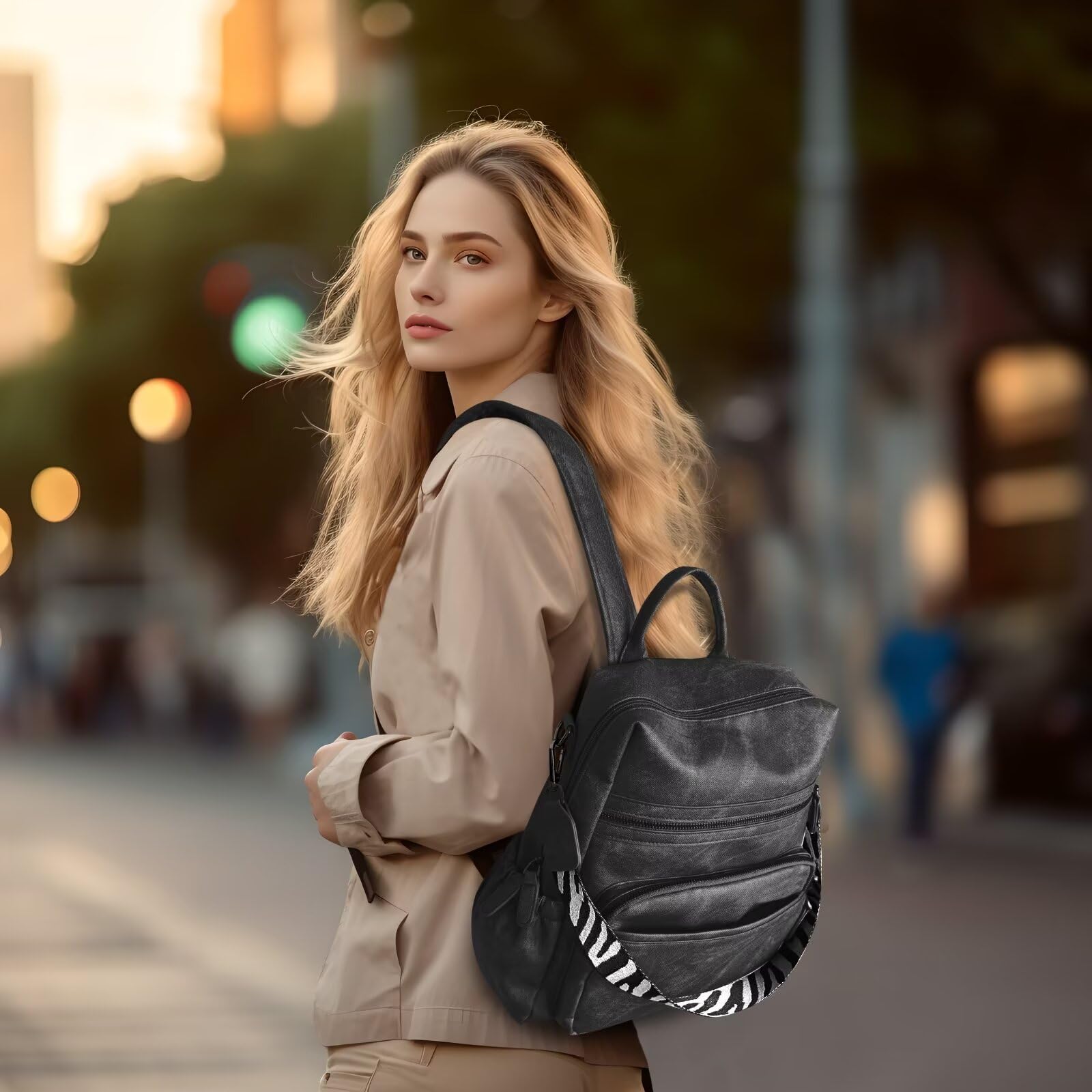 Stylish Women's PU Leather Backpack Purse - Convertible Travel Shoulder Bag & Satchel Handbag 2-Piece Set for Work, College & Weekend Getaways