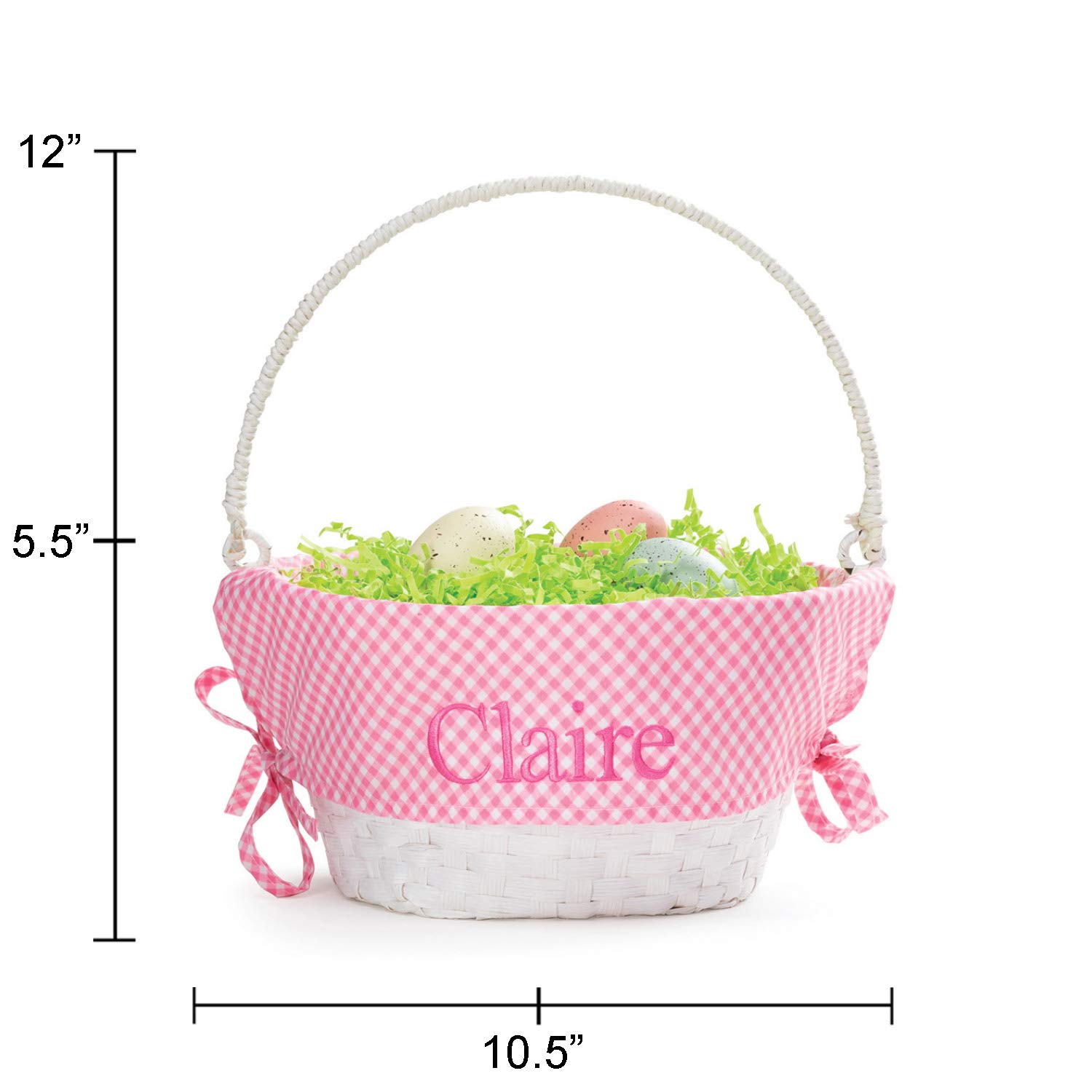 Personalized Easter Basket with Handle - Custom Name Pink Gingham Liner & White Woven Design | Easter Egg Basket for Kids & Adults | Perfect Easter Gift for Egg Hunts, Church Events & Spring Celebrations