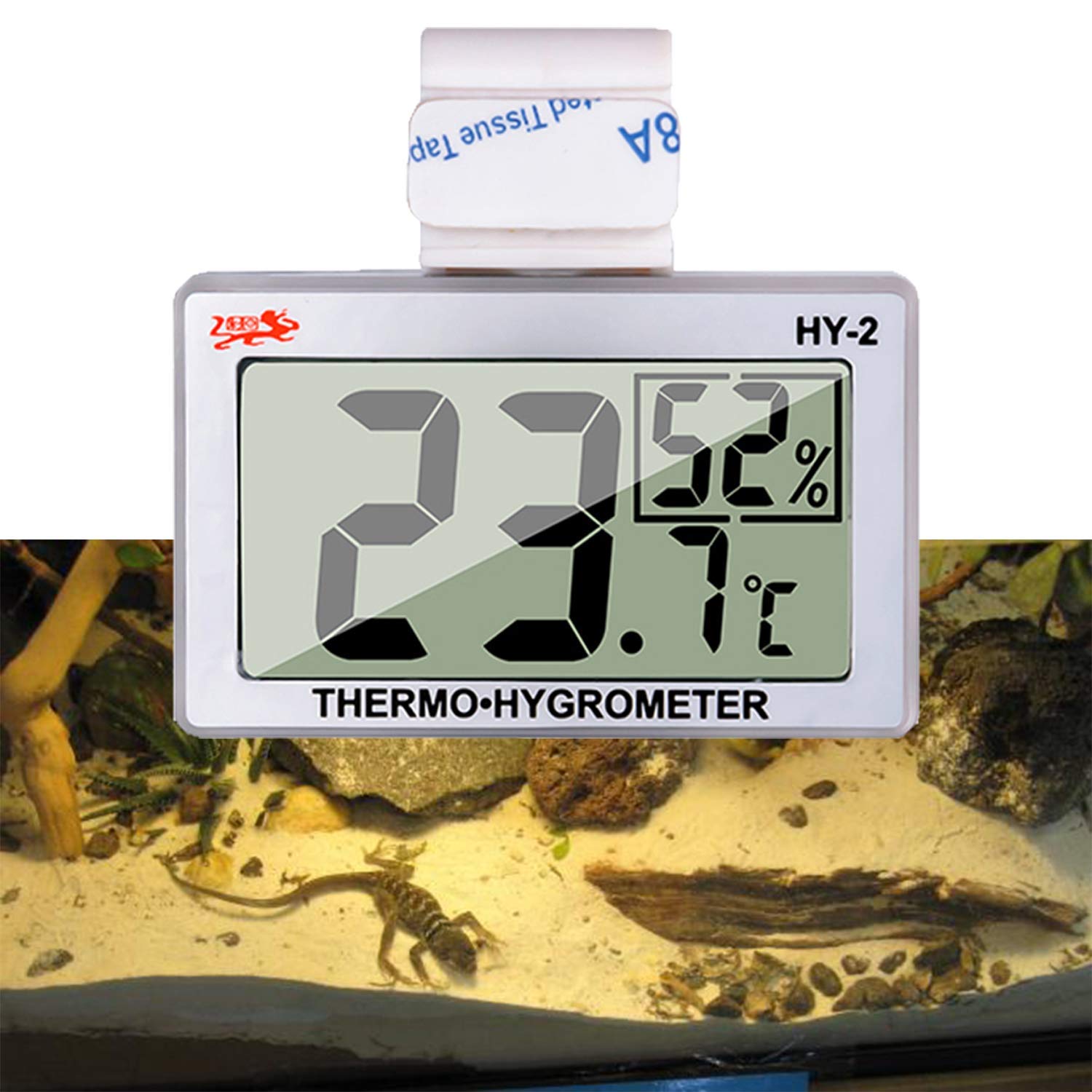 Capetsma Digital Reptile Thermometer Hygrometer - Accurate Temperature & Humidity Monitor for Acrylic/Glass Terrariums - Easy Read LCD Display, Wireless Design - Perfect for Bearded Dragons, Snakes & Gecko Habitats (1 Pack)
