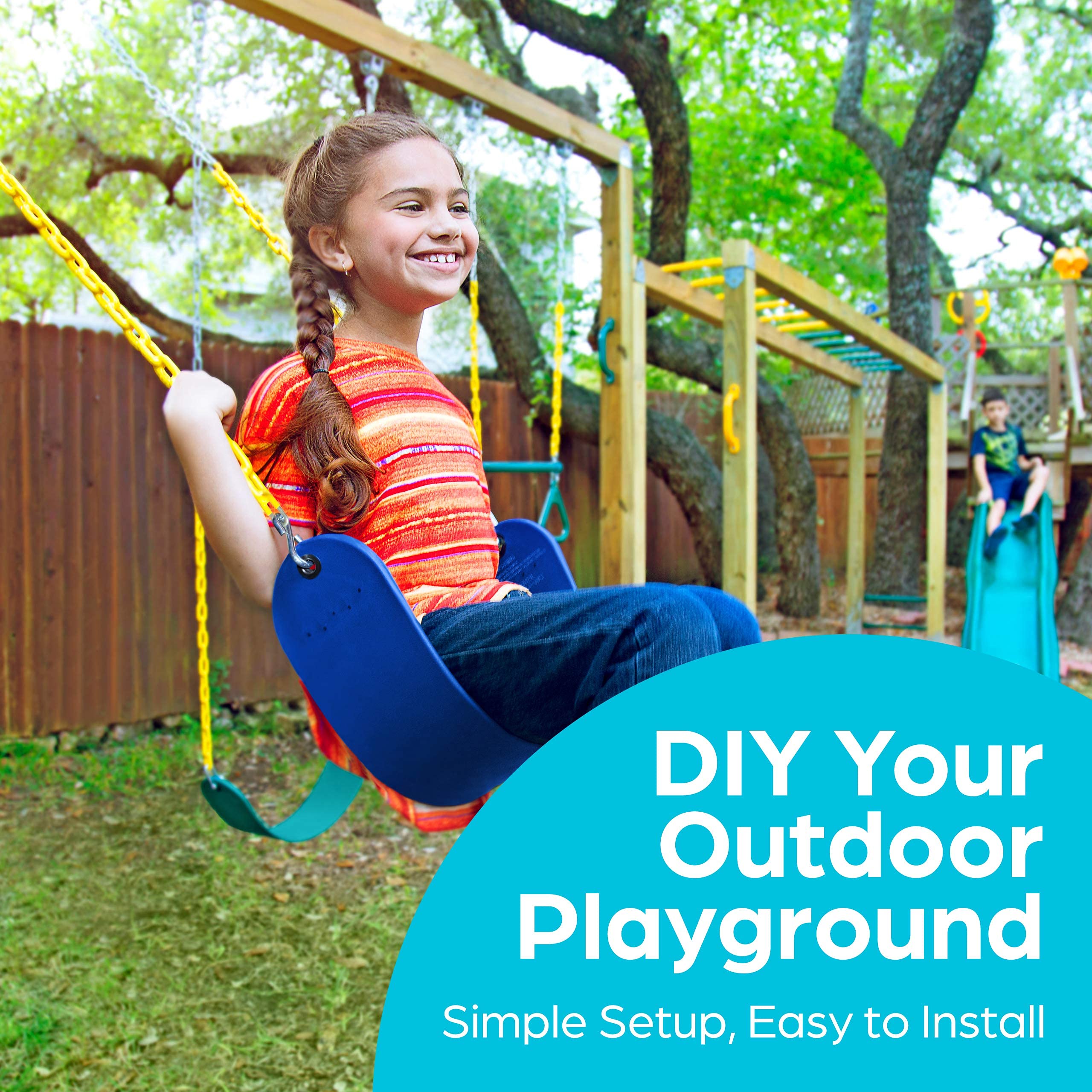 Jungle Gym Kingdom Heavy Duty Swing Seat Replacement Kit with Chains - Outdoor Swing Set Accessories for Kids Backyard Playground (Blue) - Perfect for Playgrounds, Parks, and Backyard Fun