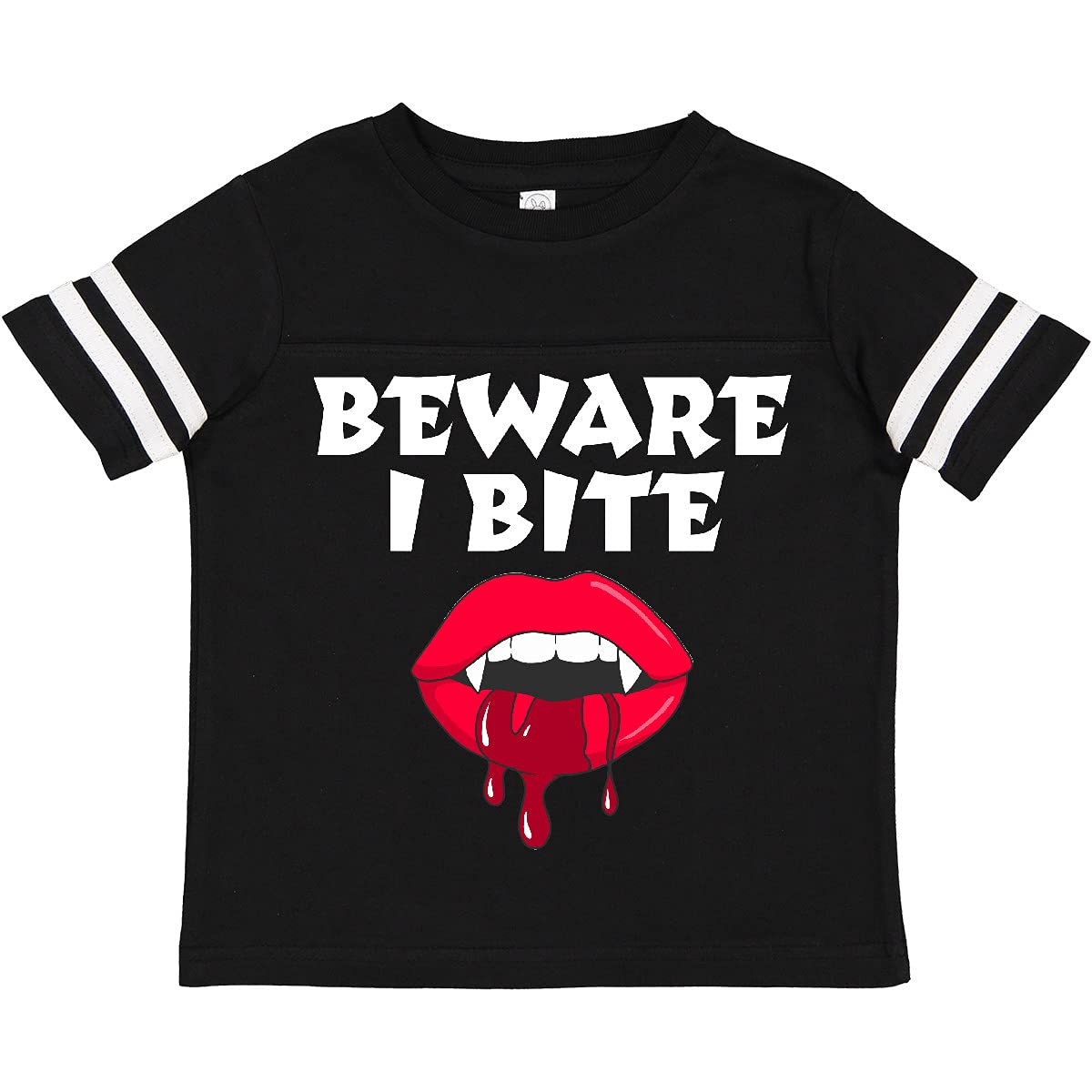 Beware I Bite with Vampire Fangs Toddler T-Shirt - Cute Halloween Costume & Funny Kids Graphic Tee for Boys and Girls