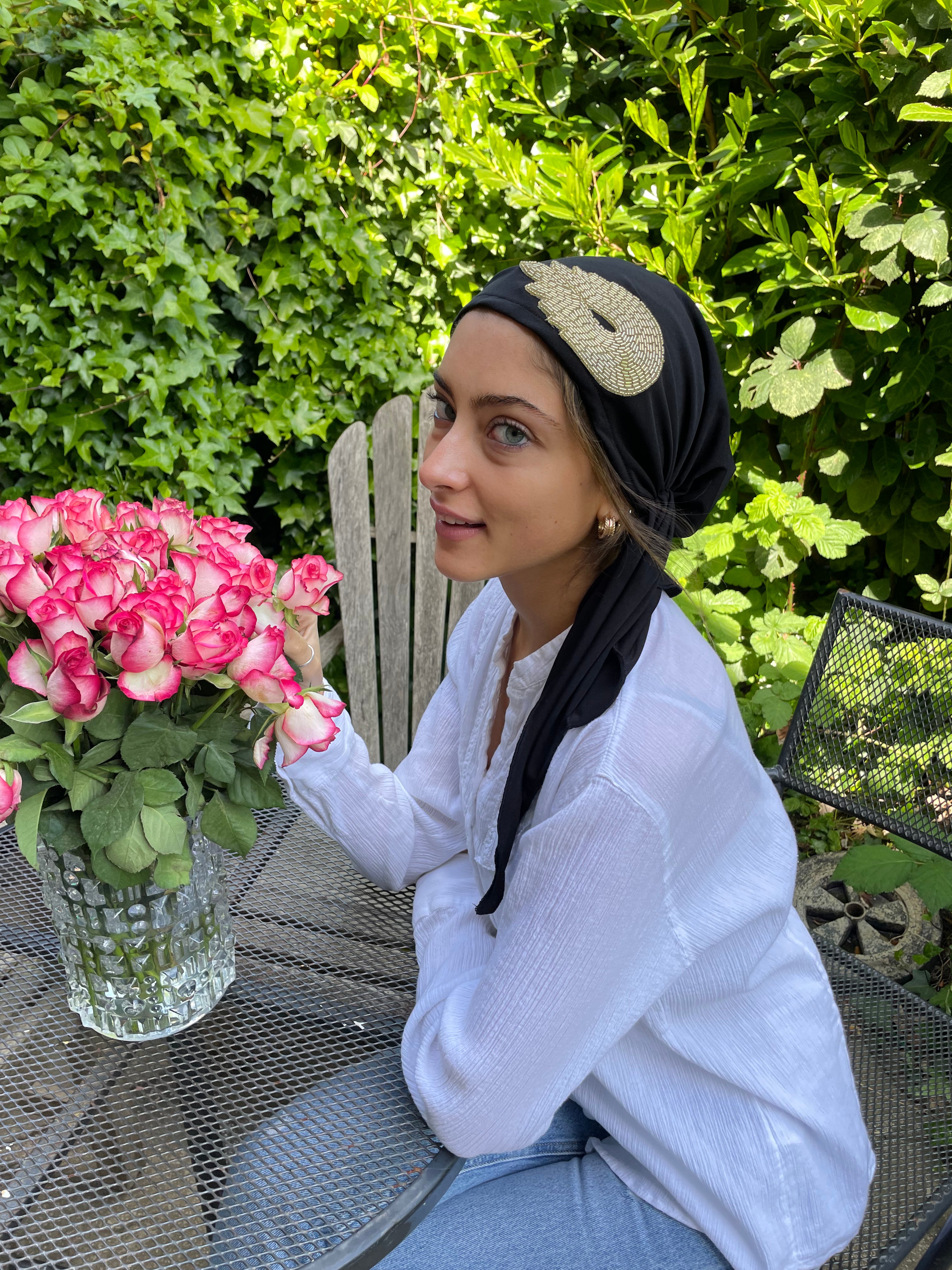 Black Gold Hijab - Sparkly Pre-Tied Tichel Hair Scarf | Premium Quality Made in USA | Perfect for Daily Wear, Special Occasions & Modest Fashion