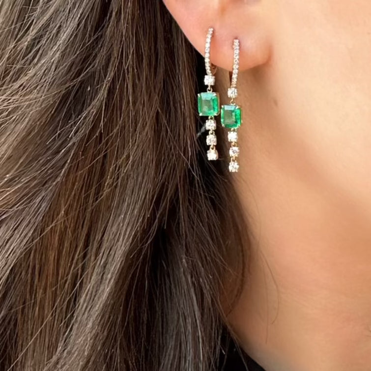 Exquisite Emerald and Diamond Drop Earrings for Women - Elegant Dangle Earrings for Weddings, Parties & Special Occasions