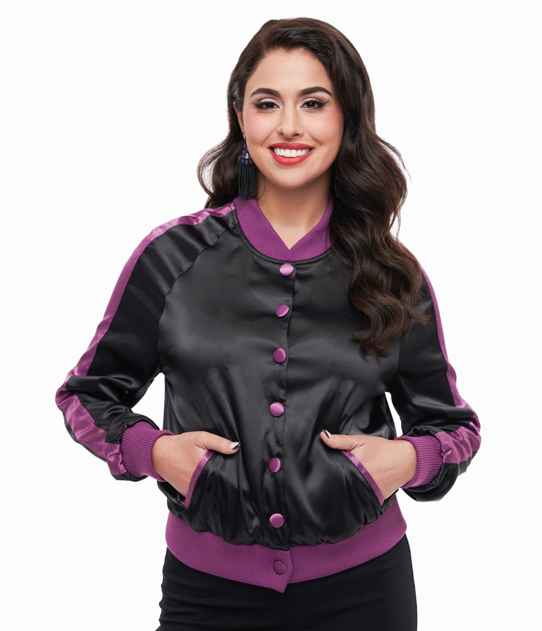Disney Hocus Pocus Purple & Black Spell Bomber Jacket | Vintage-Inspired Halloween Costume | Perfect for Cosplay, Halloween Parties, and Movie-Themed Events