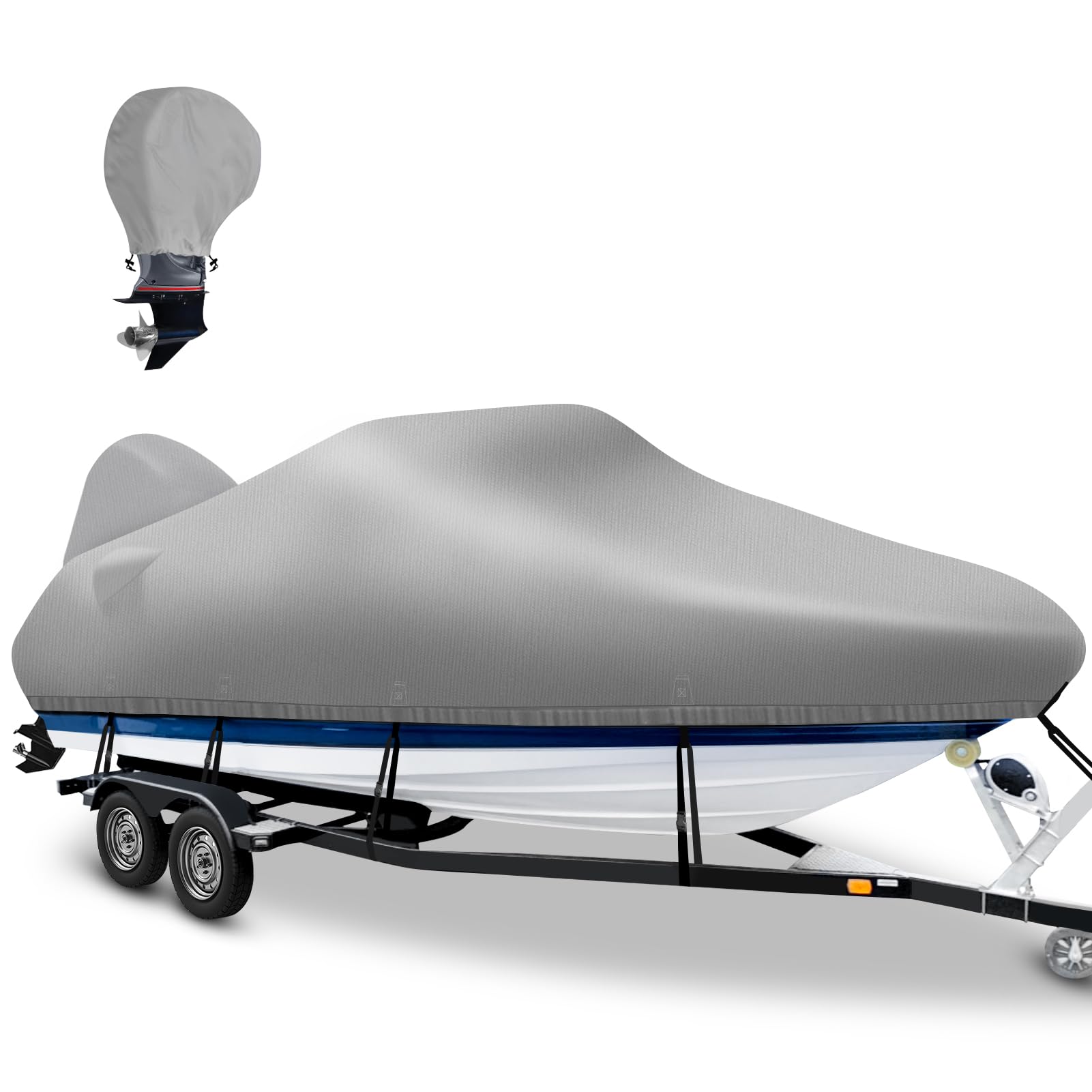 Heavy Duty 20-22ft Boat Cover - Waterproof 1200D with Motor Cover for Bass Tracker Boats - Outdoor Marine Protection