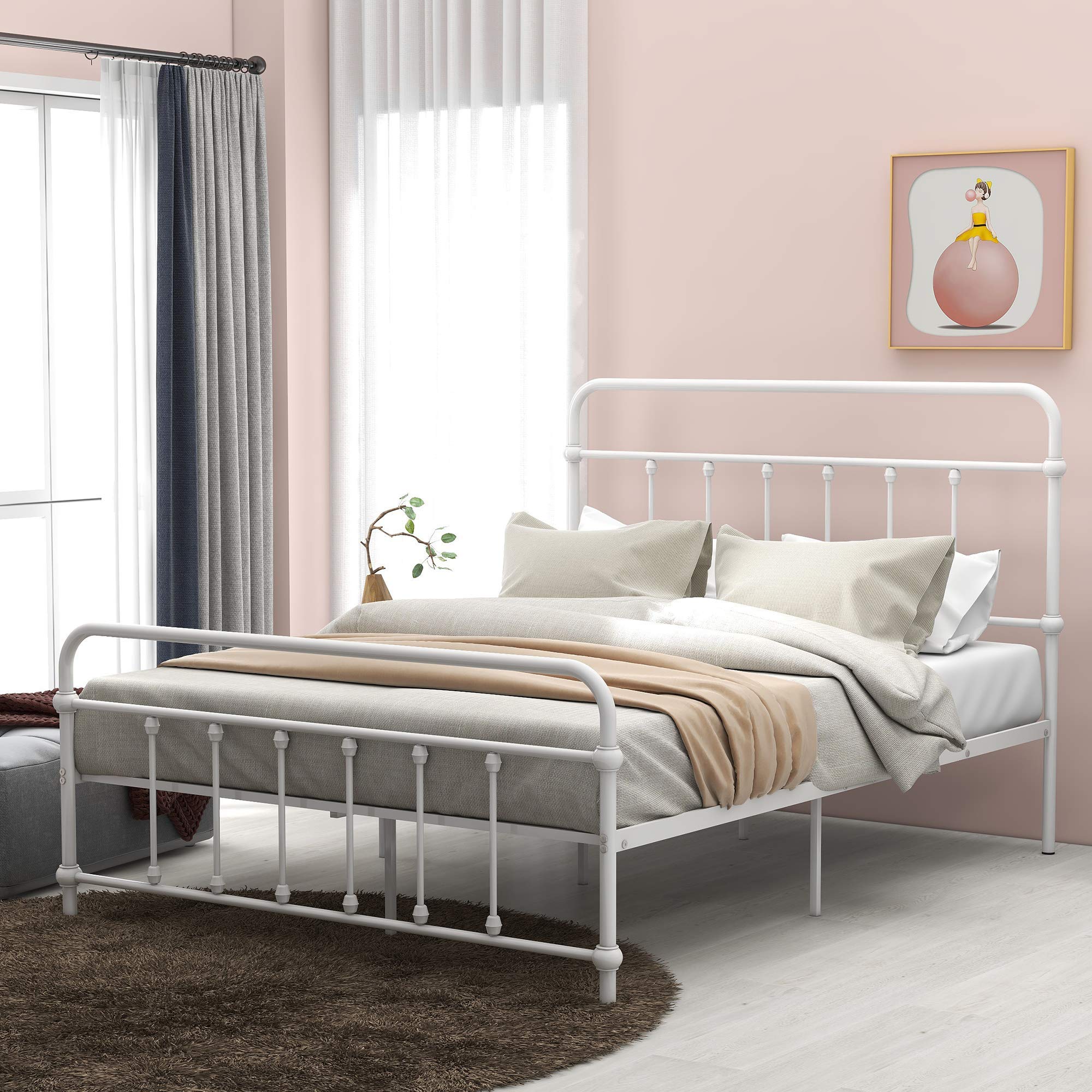 Full Metal Platform Bed Frame with Headboard & Footboard - Sturdy Iron Bed Frame for Bedroom, No Box Spring Required | Perfect for Modern Home Decor & Guest Rooms