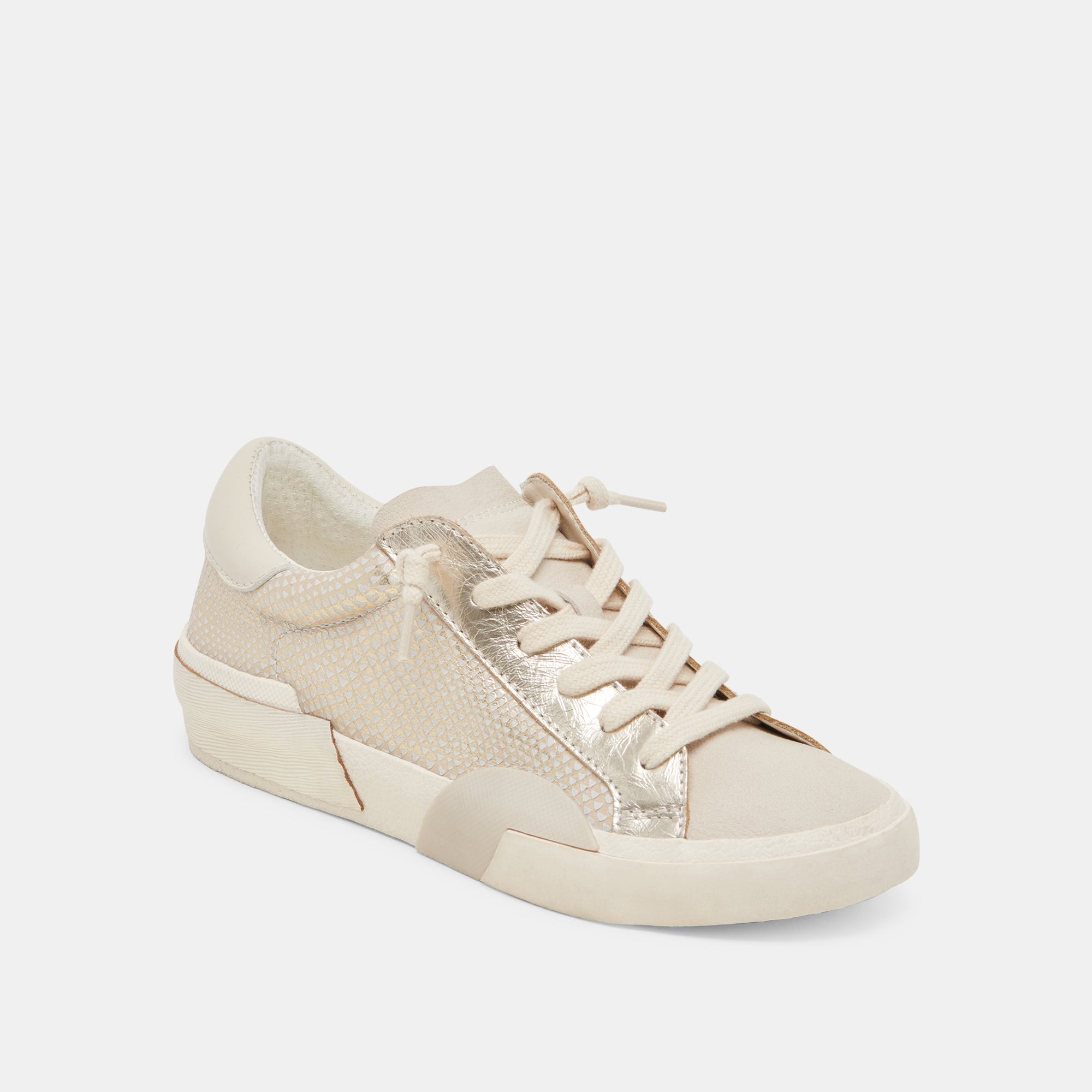 ZINA Women's Champagne Embossed Leather Sneakers - Comfortable Casual Shoes for Walking, Running & Everyday Wear