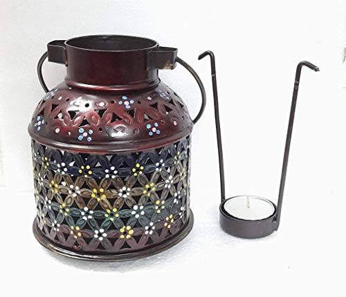 Antique Jaali/Net Design Metallic Tealight Candle Holder - Rajasthani Style Oil Lamp Lantern for Diwali & Wedding Decor - Elegant Home Decoration Centerpiece for Festivals, Parties & Romantic Ambiance