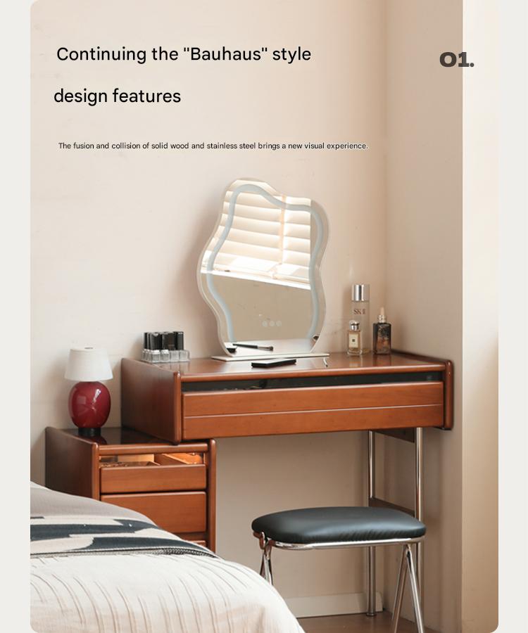 Modern Poplar Solid Wood Bauhaus Dressing Table - Multi-Functional Vanity Desk with Mirror & Storage for Bedroom, Home Office, or Apartment