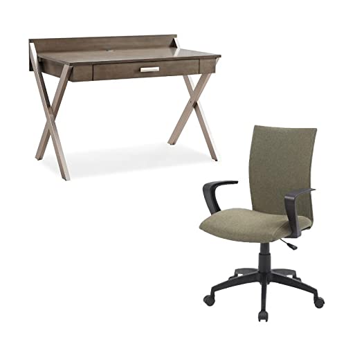 Home Square 2-Piece Office Set - Computer Desk & Linen Office Chair for Home Workspace, Study Room, or Small Business Office | Ergonomic Design & Modern Style