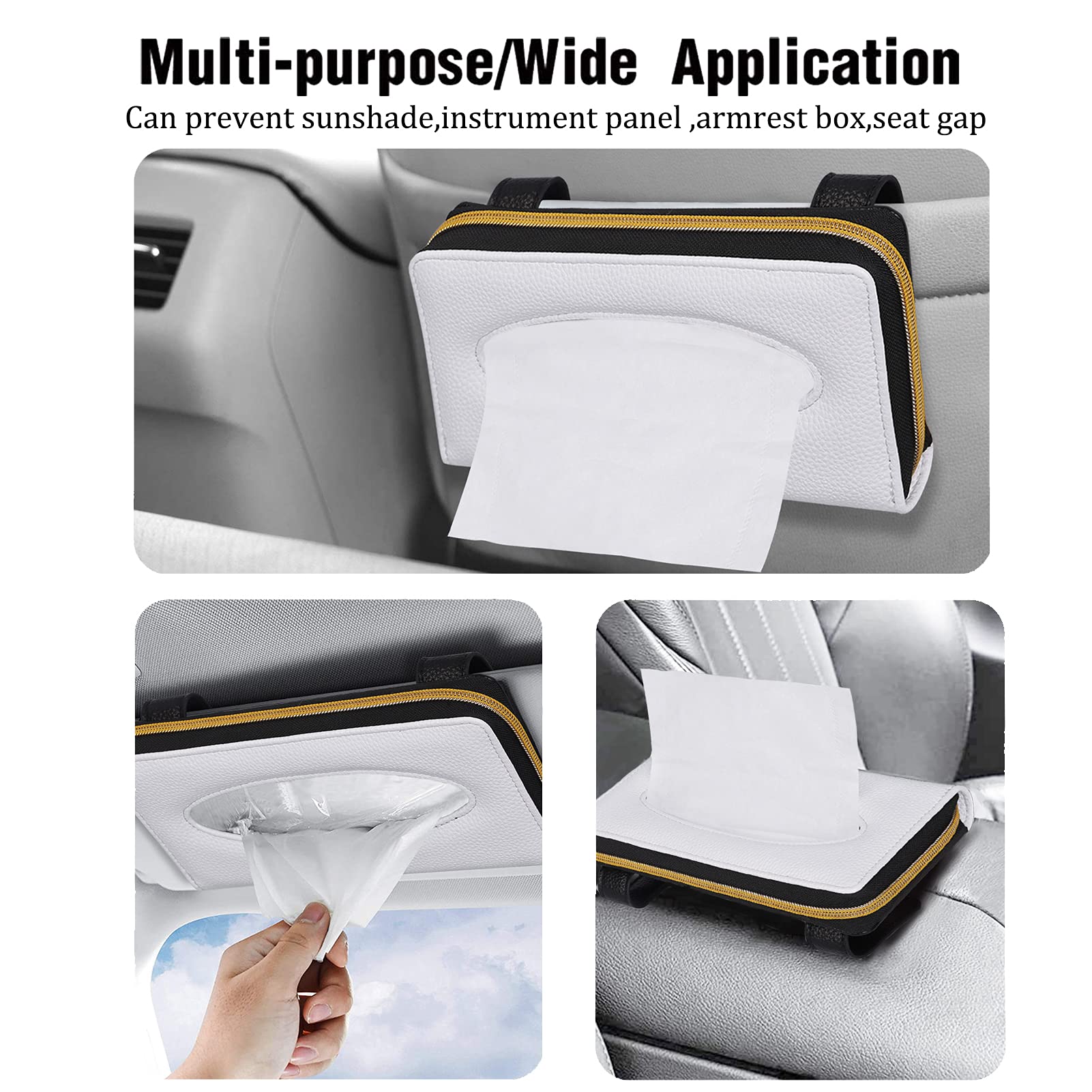 Coldinair Avocado Print PU Leather Car Tissue Holder - Sun Visor & Backseat Napkin Organizer with Zipper | Perfect for Road Trips, Commuting & Family Travel
