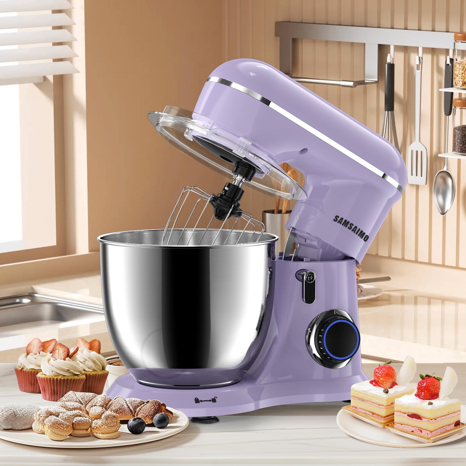 660W 10-Speed 3-in-1 Electric Stand Mixer with Pulse Button - Includes 6.5QT Stainless Steel Bowl, Dough Hook, Beater & Whisk - Perfect for Baking Cakes, Cookies, Bread & More - Vine Purple Kitchen Mixer for Home Bakers