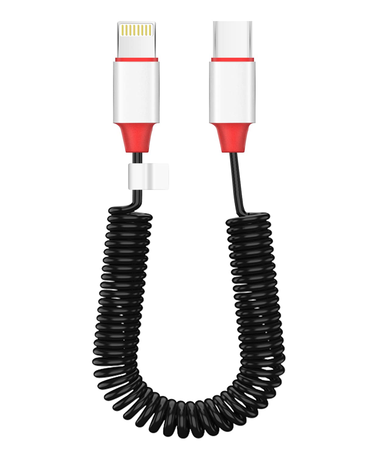 Premium AICase Coiled USB-C to Lightning Cable for Apple CarPlay - Durable Expansion Spring Design, Fast PD Charging Compatible with iPhone 14/13/12/11/X/8 Plus & AirPods Pro - Perfect for Car, Home & Office Use