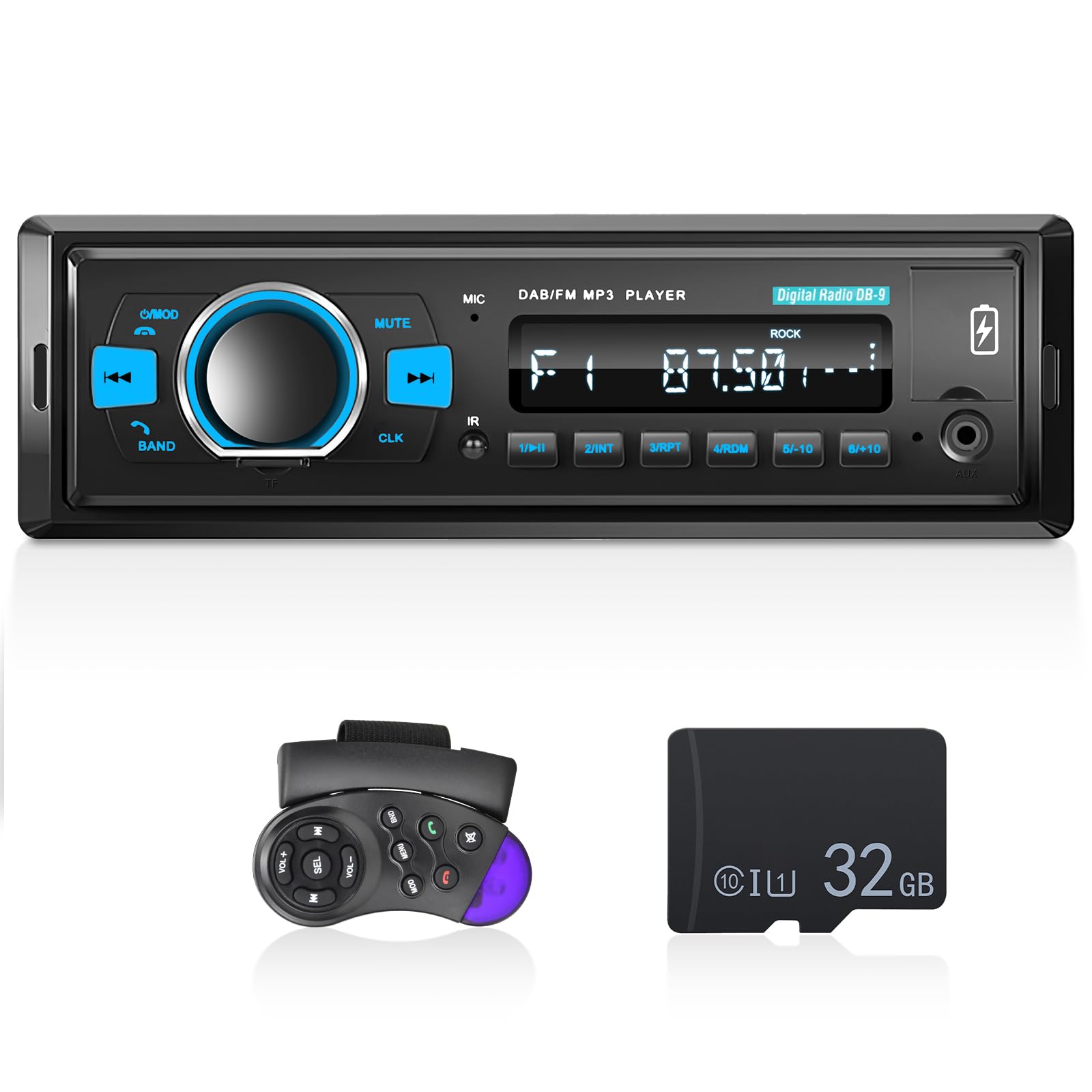 Bluetooth 5.0 Single Din Car Stereo with EQ Audio, Hands-Free Calling, FM Radio, USB Charging, TF/SD Card Slot & AUX Input - Includes SWC Remote & 32GB TF Card - Perfect for Road Trips & Daily Commutes