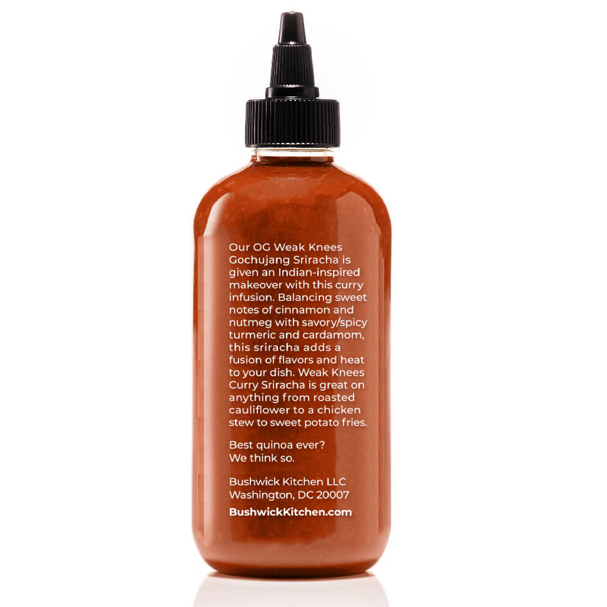 Weak Knees Curry Sriracha Hot Sauce - 10.5oz Spicy Sriracha & Gochujang Chili Paste Blend with Curry Spices in Squeeze Bottle - Perfect for Wings, Tacos, Ramen & Foodie Gifts