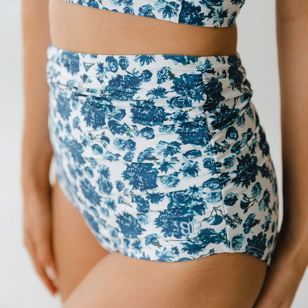 Santorini Ruched High Waisted Swim Bottoms - Sexy Tummy Control Bathing Suit Bottoms for Women, Perfect for Beach Vacation & Pool Party