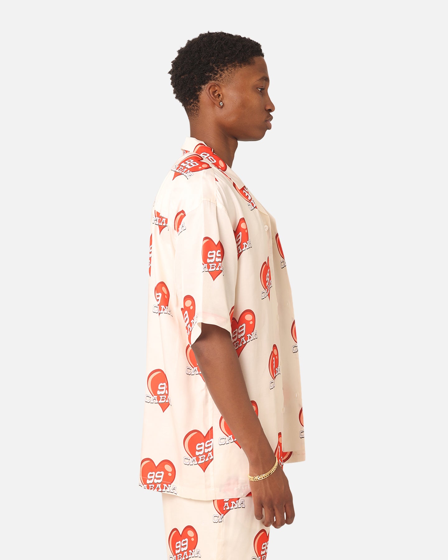 99 Cabana Roaming Hearts Short Sleeve Button Up Shirt for Women - Off White & Red Floral Print Vacation Shirt, Perfect for Beach Outings, Summer Parties and Tropical Getaways