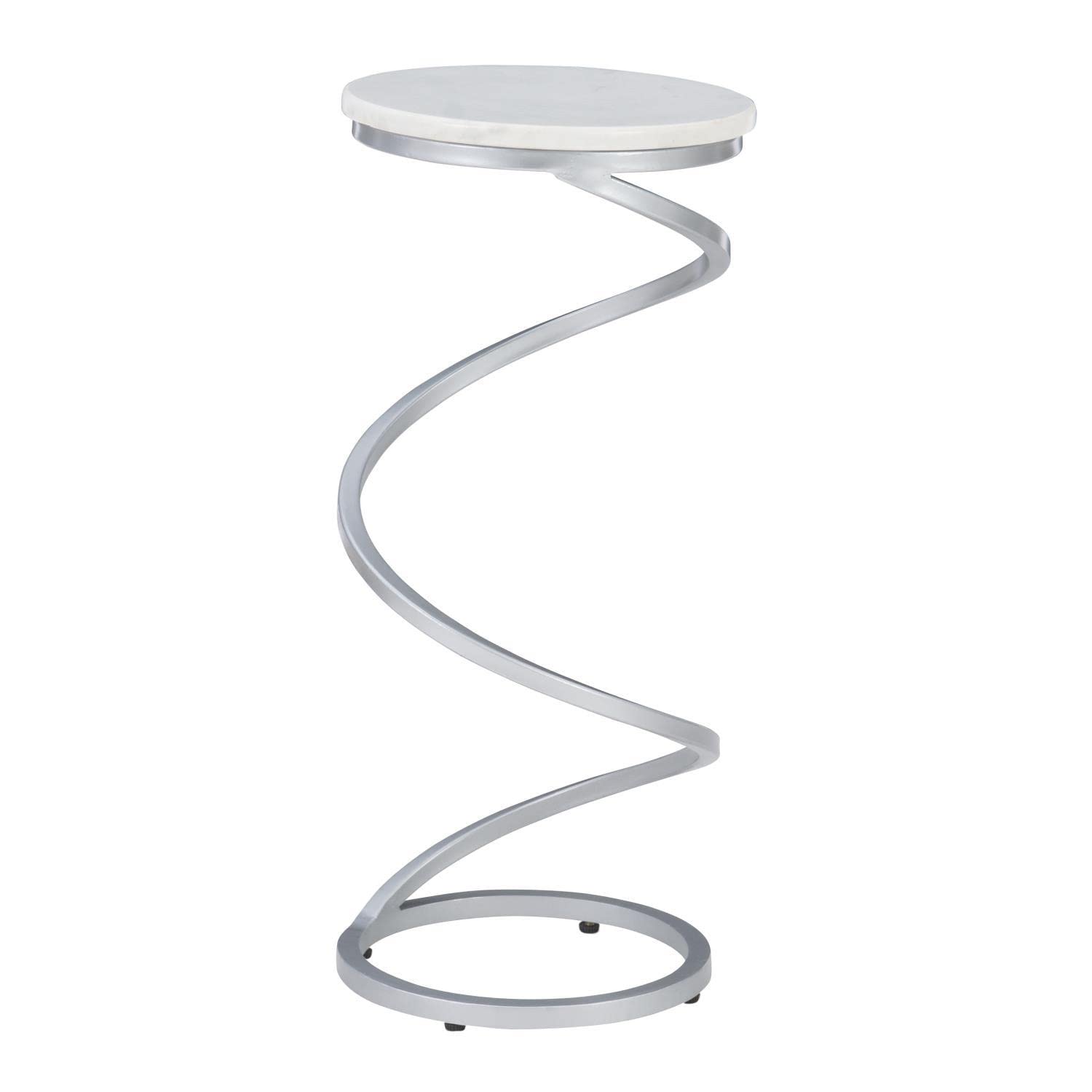 Powell Rian Spiral Drink Table with Silver White Marble Top - Modern Side Table for Living Room, Bedroom, or Patio - D1323A20WSB