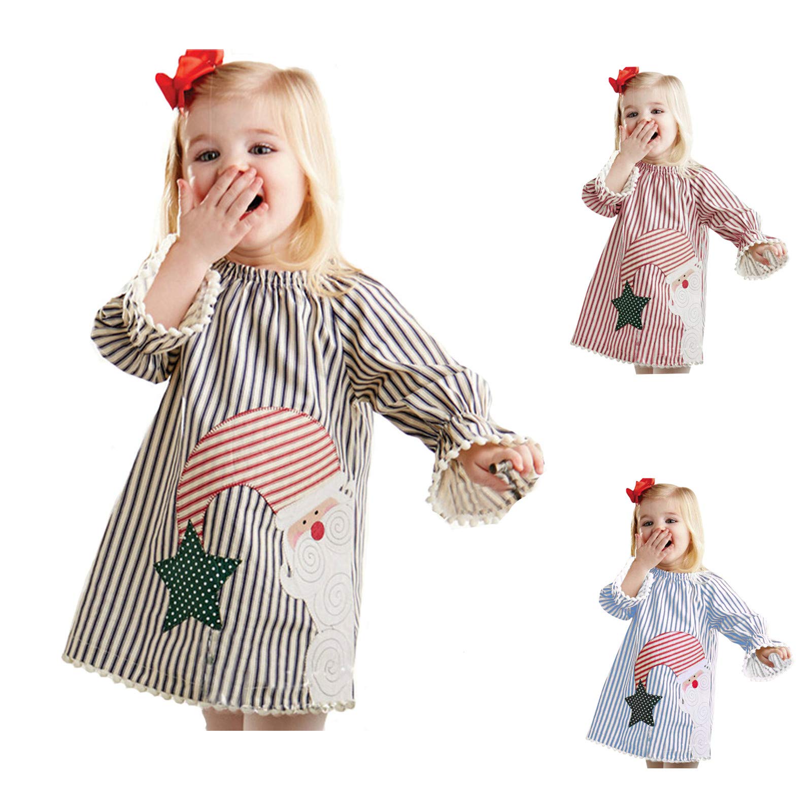 FarJing Toddler Girls' Long Sleeve Casual Dress - Striped Princess Shirt for Autumn & Winter | Christmas Party Outfit & Holiday Family Gathering Dresses