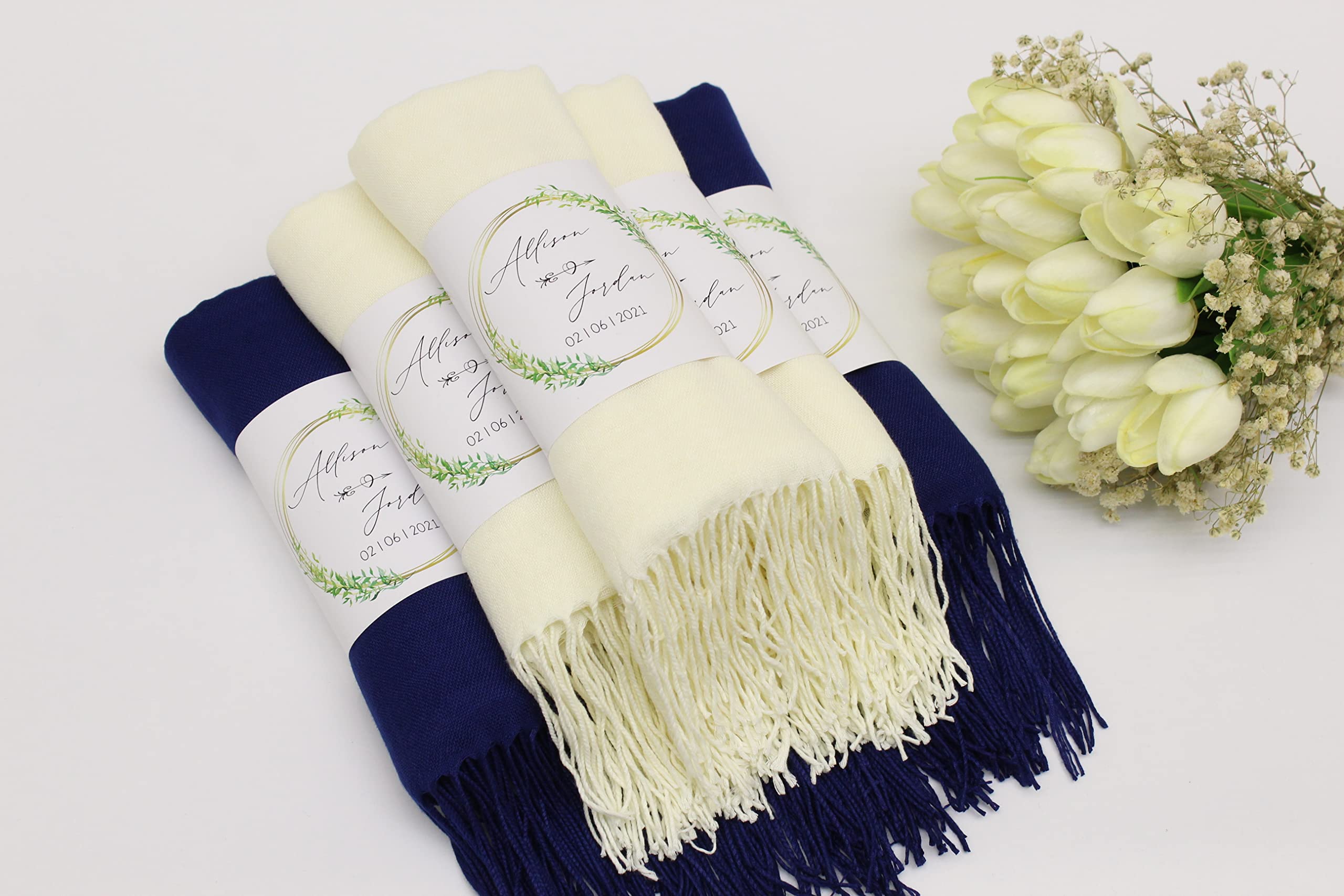 25 Pcs Soft Pashmina Shawl for Women - Personalized Elegant Scarf for Evening Dresses, Wedding Favors, Bridal Party Gifts & Guest Favors (Forest Green) - Perfect for Weddings, Parties & Special Occasions