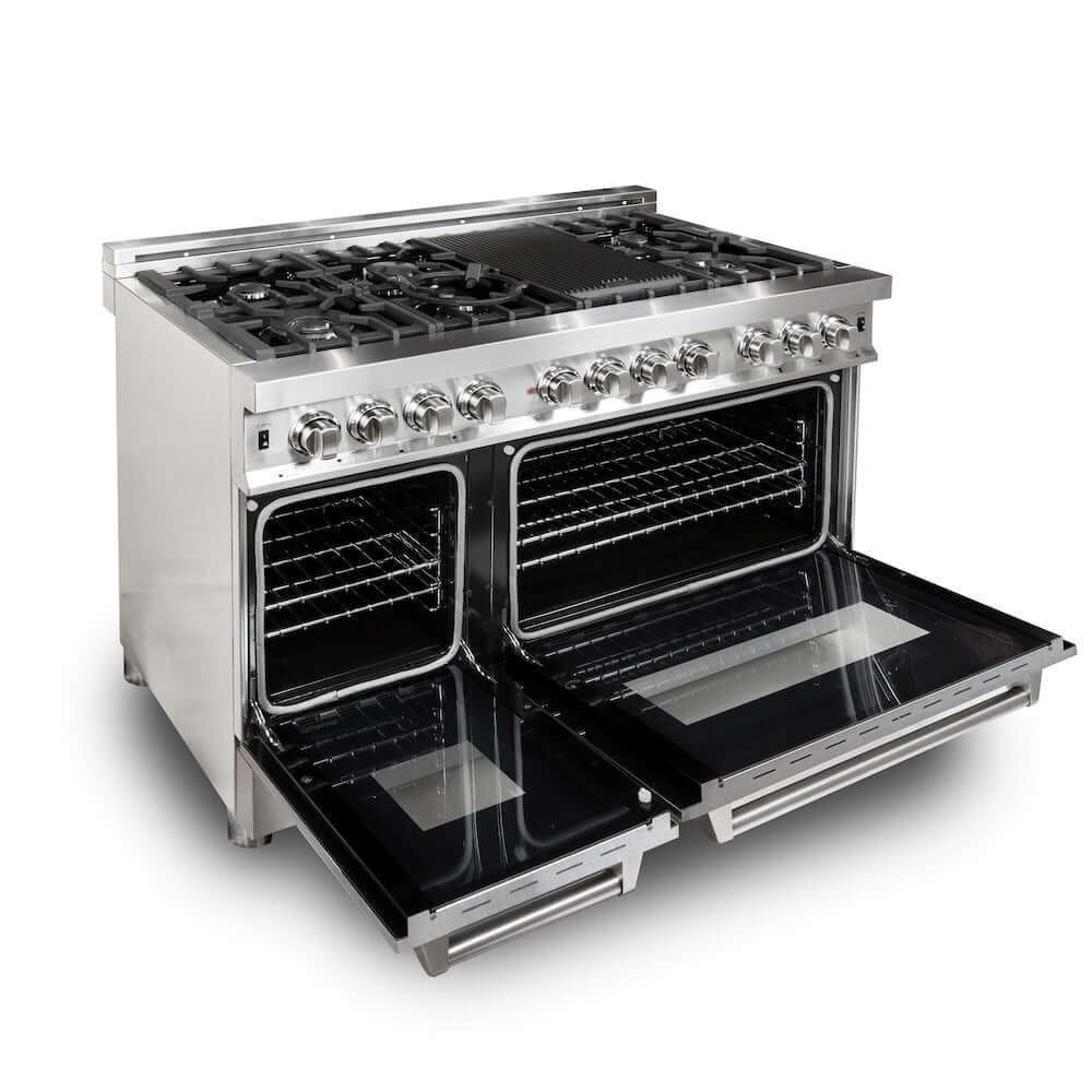 ZLINE 48-Inch 6.0 cu. ft. Dual Fuel Range - 7 Burner Gas Cooktop & 2 Electric Ovens - Stainless Steel with Satin Finish - Perfect for Professional Home Kitchens & Gourmet Cooking (RA SN 48)