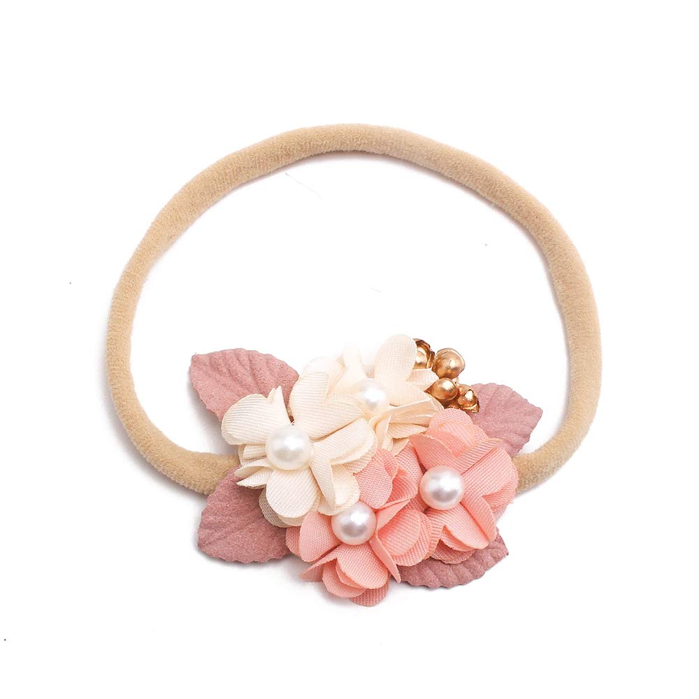 Cherrboll 4-Pack Baby Girl Headbands with Flowers - Ultra Soft Stretchy Nylon Floral Hair Bands for Newborns & Toddlers - Perfect for Photoshoots, Birthday Parties & Daily Outfits