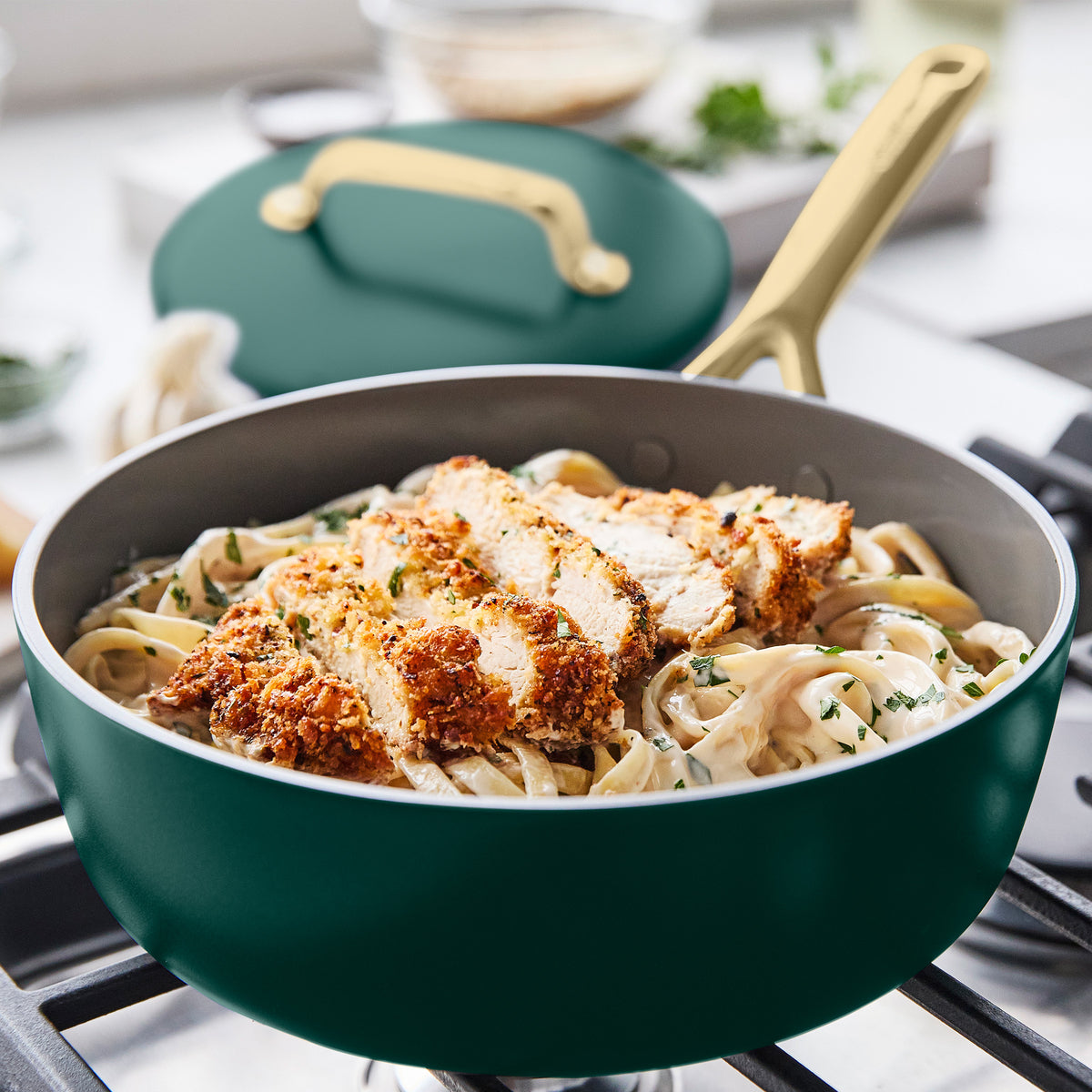 GP5 Colors Ceramic Nonstick 11-Piece Cookware Set with Champagne Handles | Rain Forest Green - Durable & Eco-Friendly Pots and Pans for Everyday Cooking, Baking & Frying - Perfect for Home Kitchen, RV & Camping