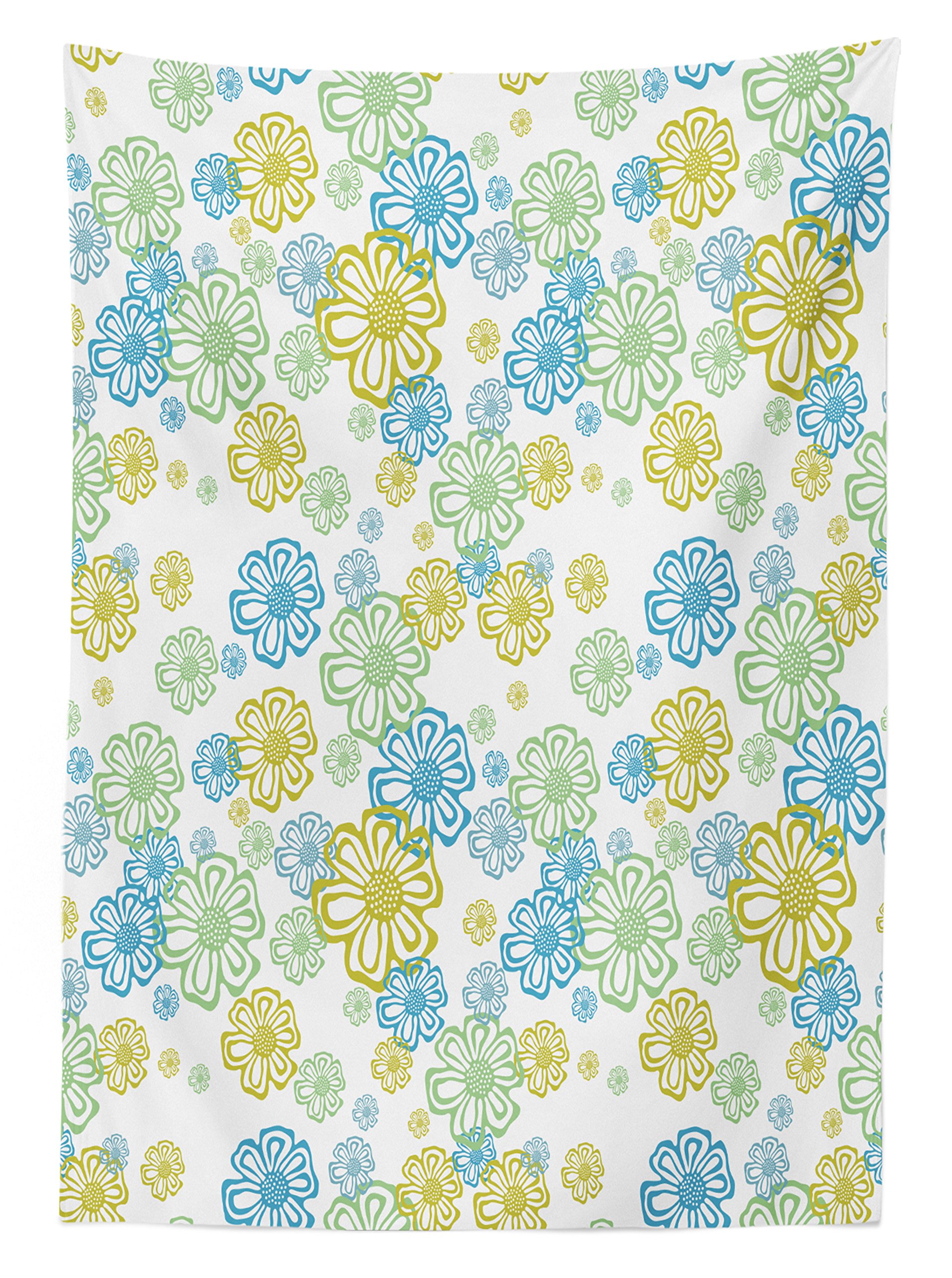 Ambesonne Floral Outdoor Tablecloth - Ornate Endless Flower Pattern, Modern Doodle Design, Washable Picnic Table Cover 58x120 Inches - Blue Green Apple Green for Garden Parties, BBQs, and Outdoor Dining