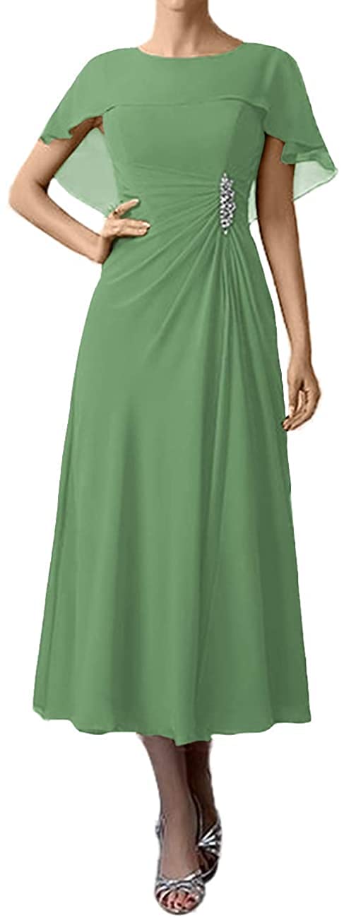Elegant Tea Length Mother of the Bride Dress with Cap Sleeves - Wedding Guest Gown for Mother of the Groom - Perfect for Formal Weddings, Receptions & Special Occasions