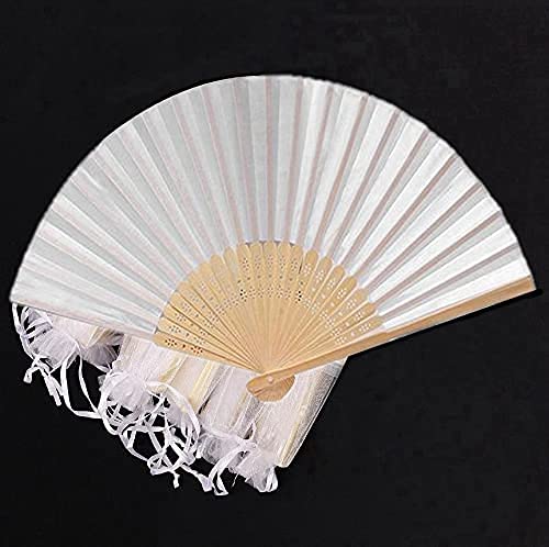 LYYLYF 24-Pack Elegant White Silk Folding Hand Fans with Gift Bags - 21cm Wedding, Party & Event Favors - Perfect for Bridal Showers, Asian Weddings, Tea Ceremonies & Summer Cooling