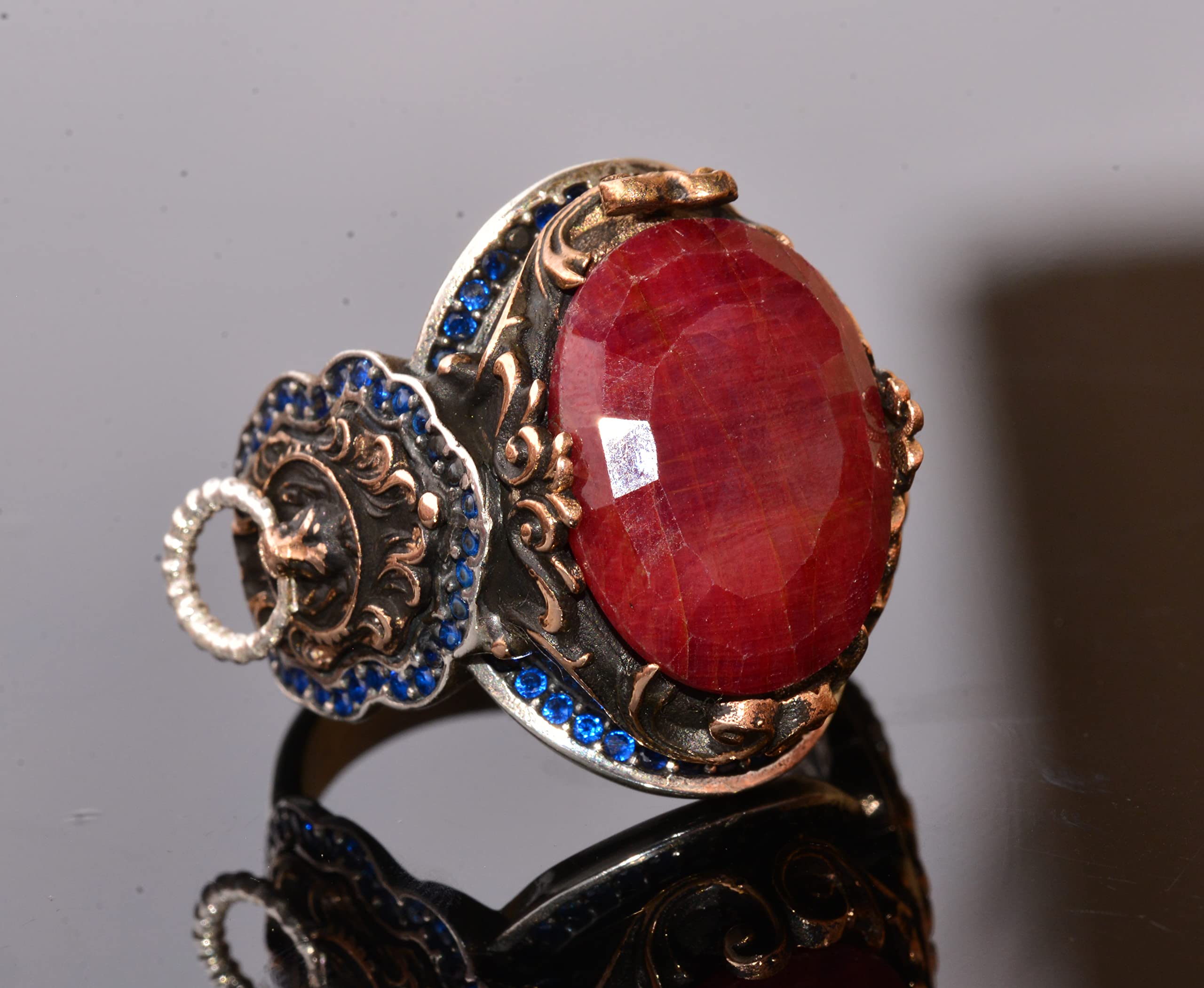 925 Sterling Silver Lion Ring with Gemstone for Men - Gold Plated Birthstone Jewelry for Gifts