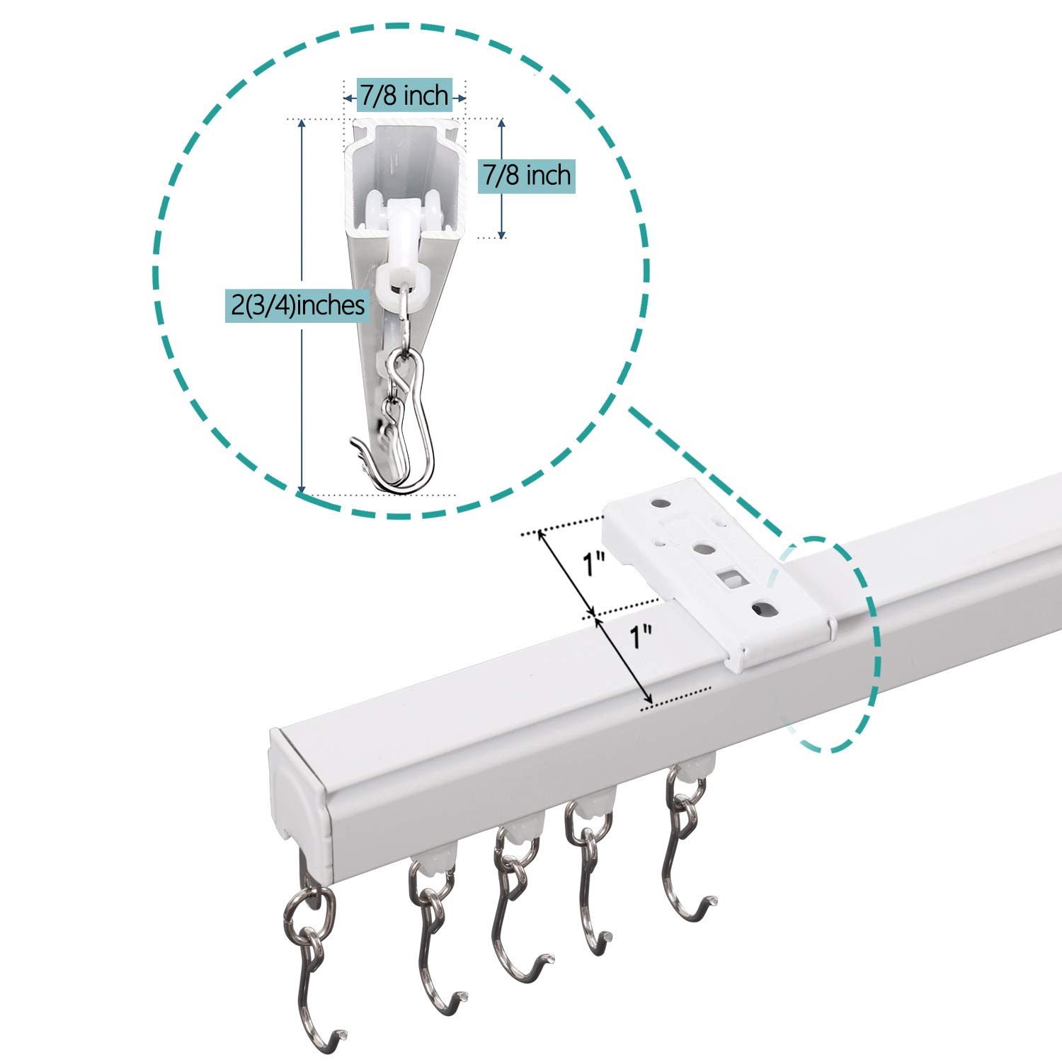 TWOPAGES White Ceiling Track for Curtains with Hooks - 9ft to 12ft Wide Room Divider Curtain Rail System - Perfect for Living Rooms, Bedrooms & Office Partitions