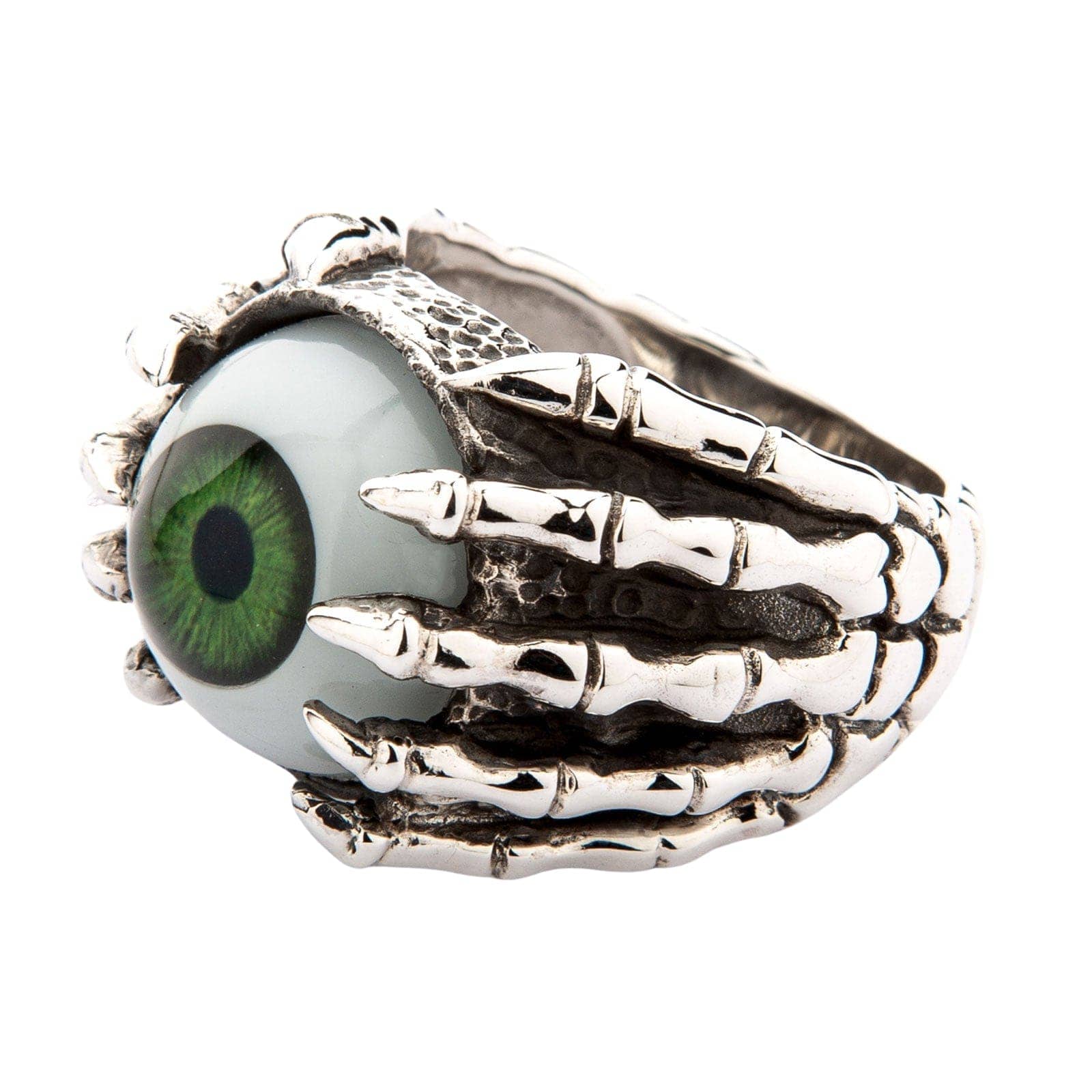 Gothic Green Eye Claw Ring - Sterling Silver Jewelry for Women - Perfect for Halloween, Cosplay, and Dark Fashion Accessories