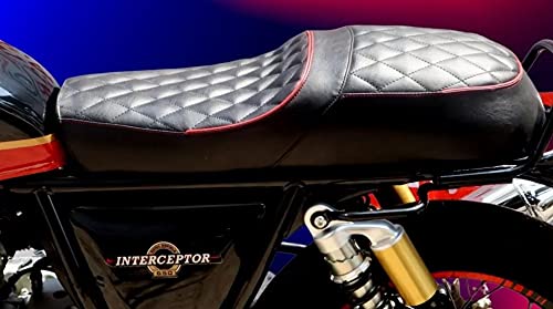 Royal Enfield Interceptor 650 Cafe Racer Style Complete Seat Assembly - Black with Red Piping - Premium Motorcycle Seat Upgrade for Comfort & Style - Perfect for Long Rides & Custom Bike Builds
