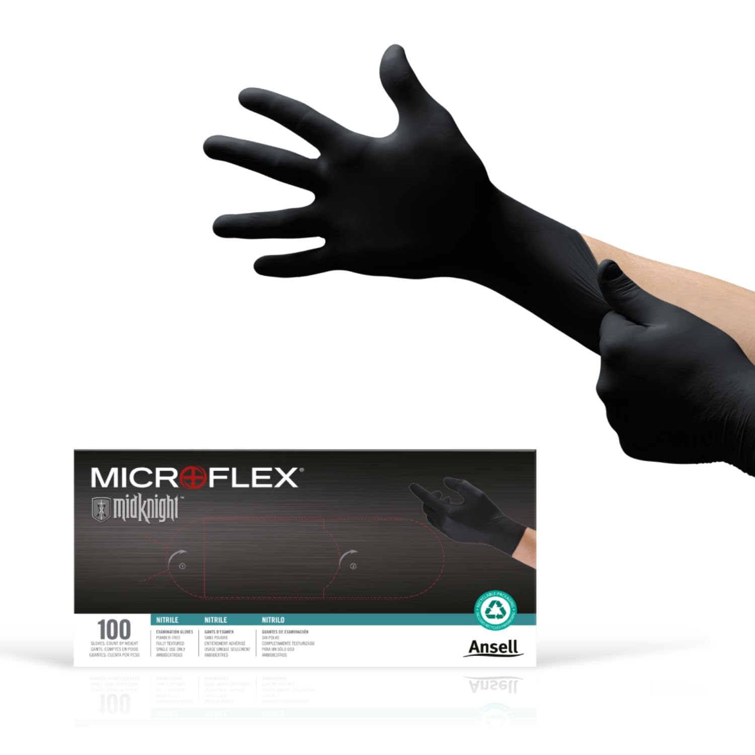 Ansell MICROFLEX MidKnight MK-296 Black Nitrile Gloves - Disposable, Chemical Resistant, Latex-Free for Mechanics, Auto Repair, Cleaning & Tattoo Artists | Perfect for Workshop, Garage, Healthcare & Industrial Use