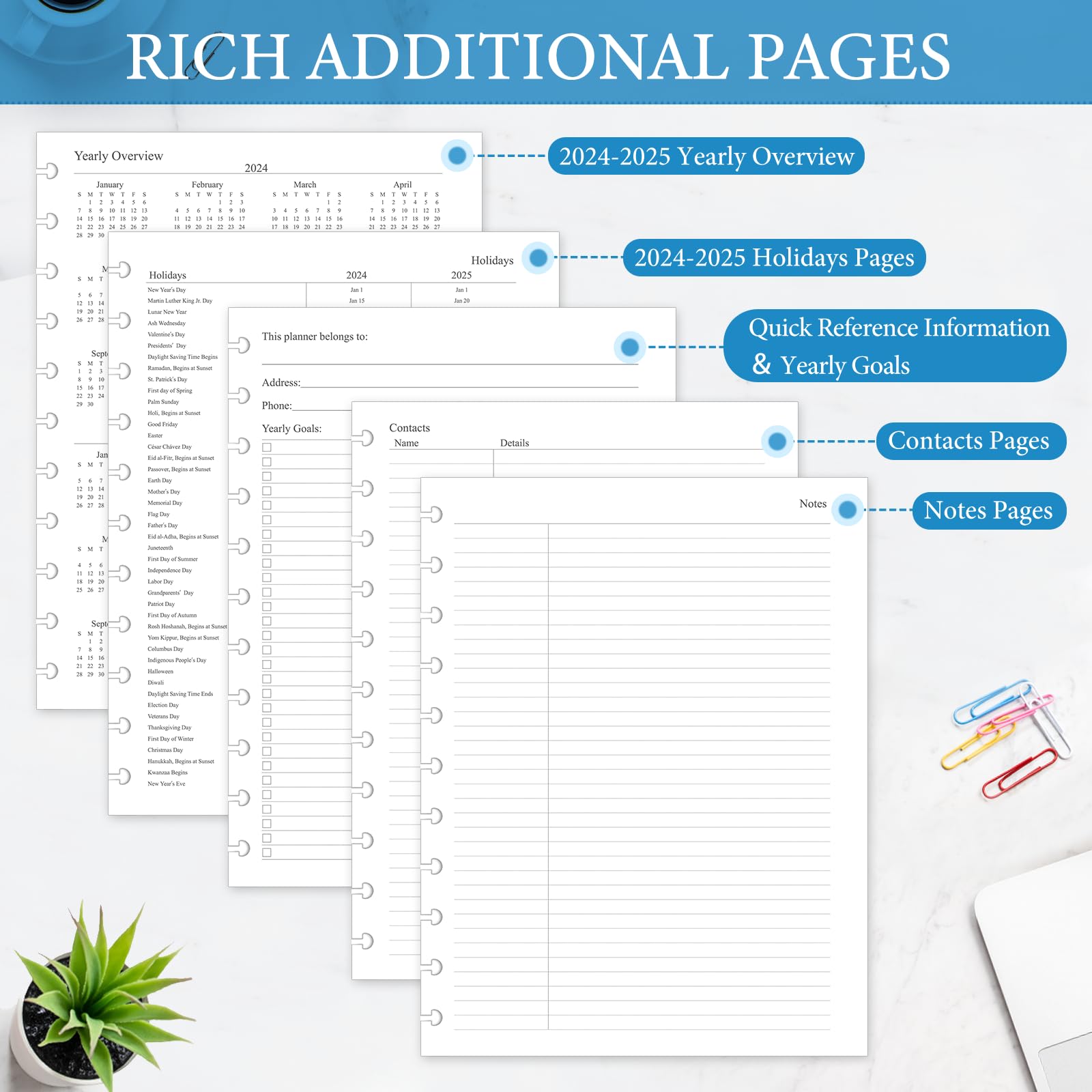 2024-2025 Monthly Planner Refill Inserts for 11-Disc Discbound Planner - 8.5