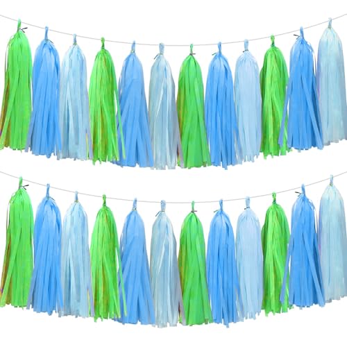 Blue Light Blue and Green Tassel Garland Banner