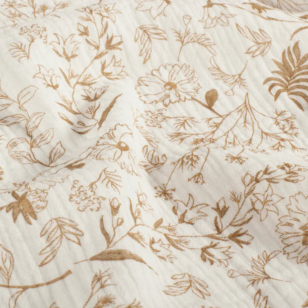 Brown Floral Double Gauze Fabric - Soft & Breathable Material for Dresses, Blouses, and DIY Crafts | Perfect for Summer Clothing & Home Decor Projects