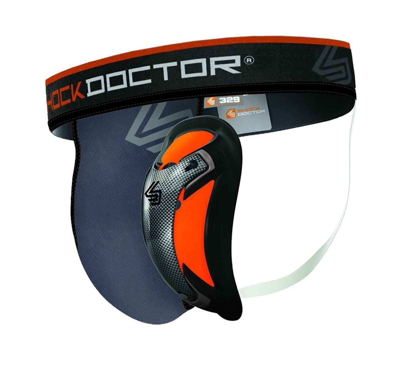Shock Doctor Adult Ultra Pro Supporter for Football, Hockey, Lacrosse - Grey/Orange - Protective Cup for Sports & Training